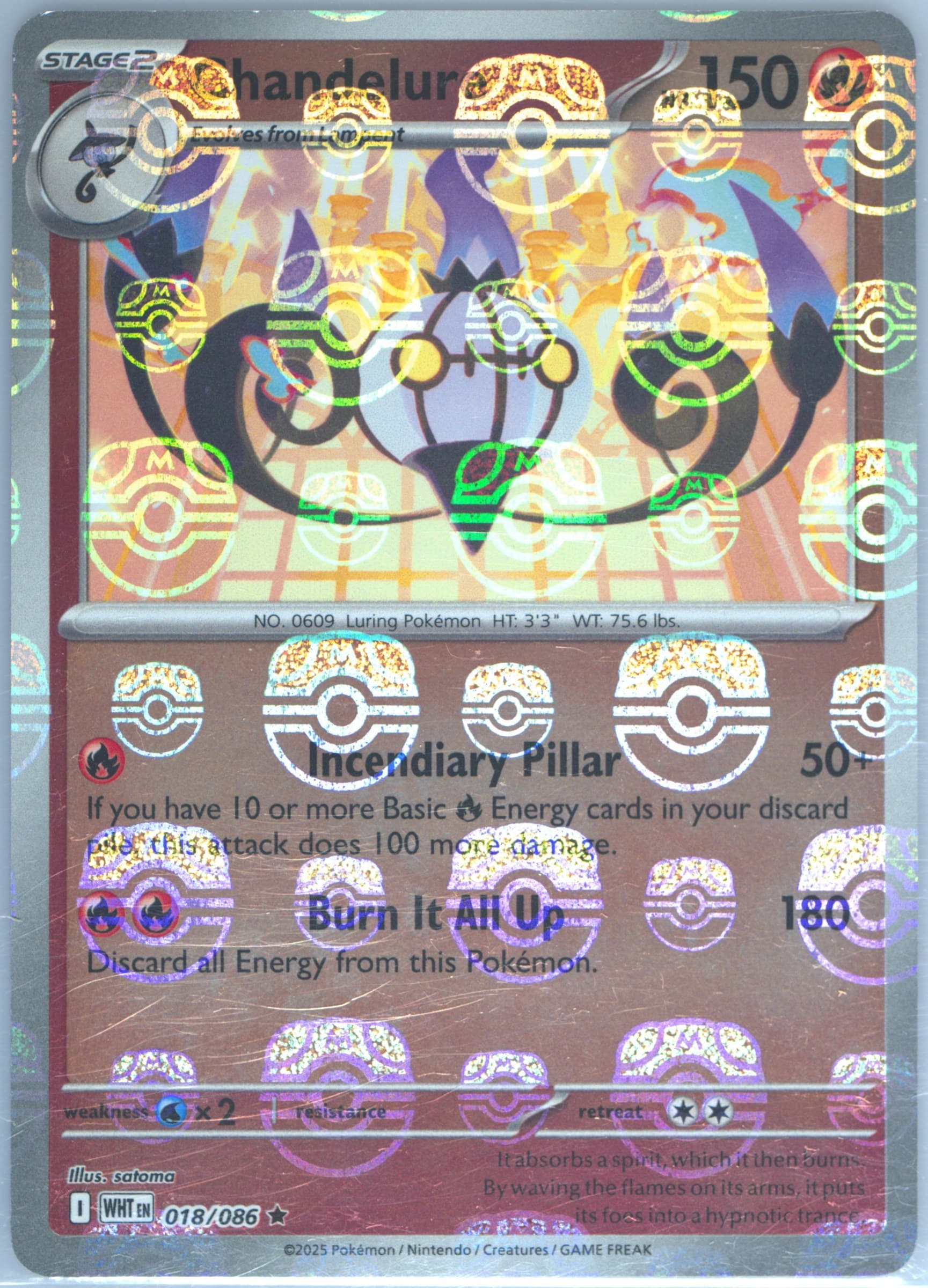 Chandelure Master Ball Reverse Holo (018) 2025 Pokemon Wht EN-White Flare
