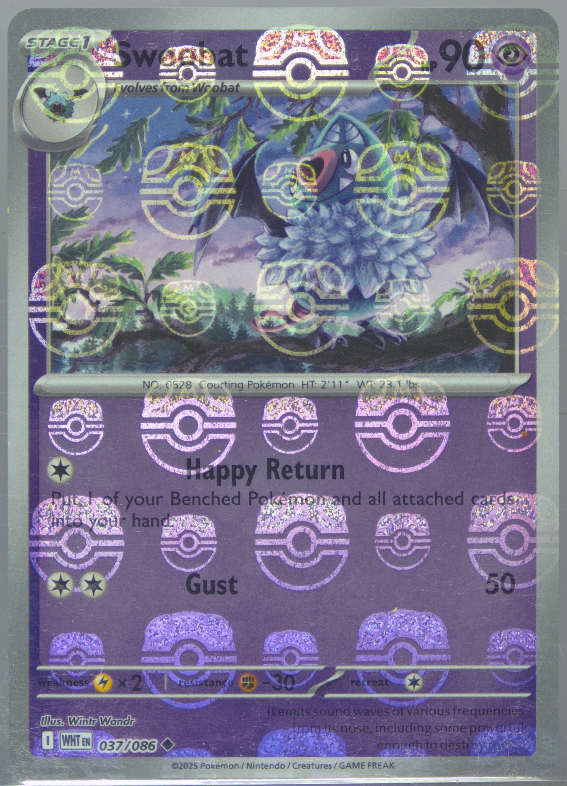Swoobat Master Ball Reverse Holo (037) 2025 Pokemon Wht EN-White Flare