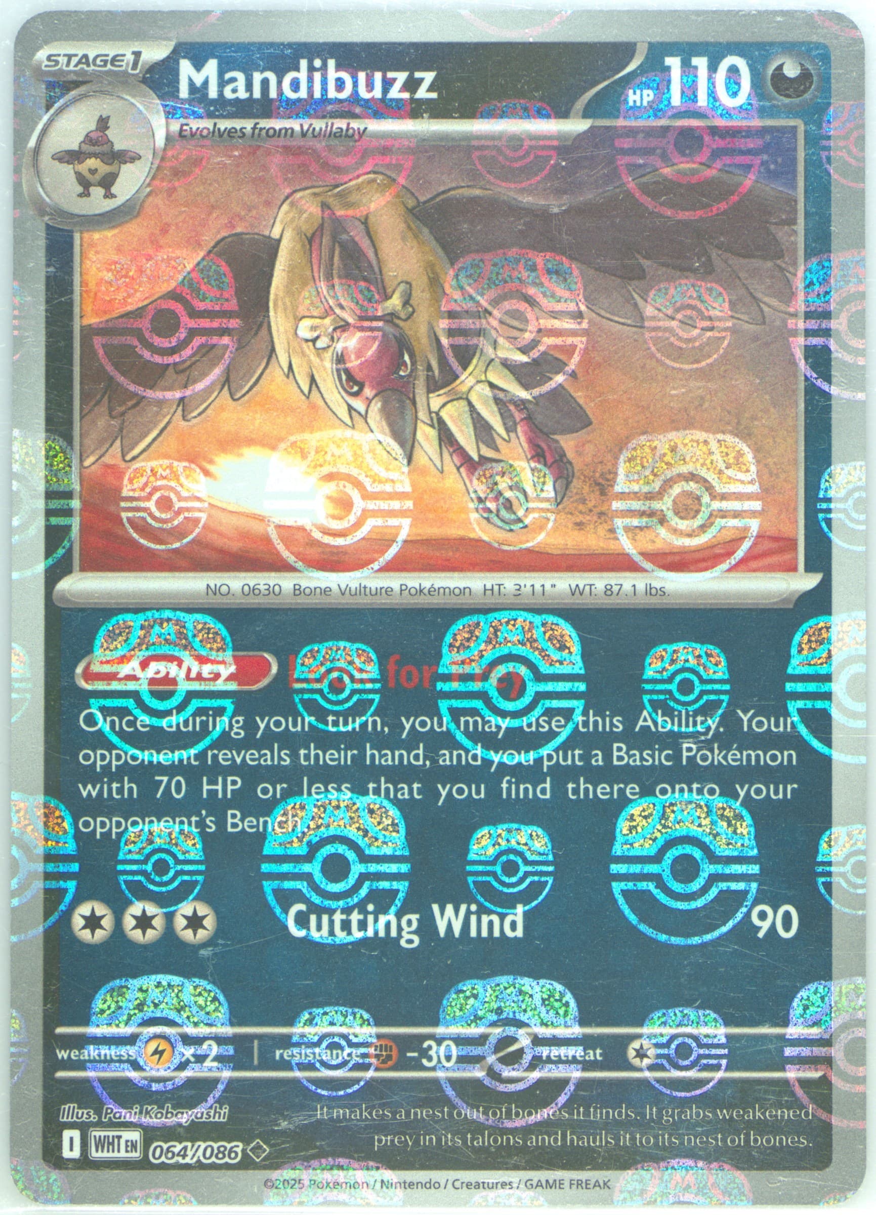 Mandibuzz Master Ball Reverse Holo (064) 2025 Pokemon Wht EN-White Flare