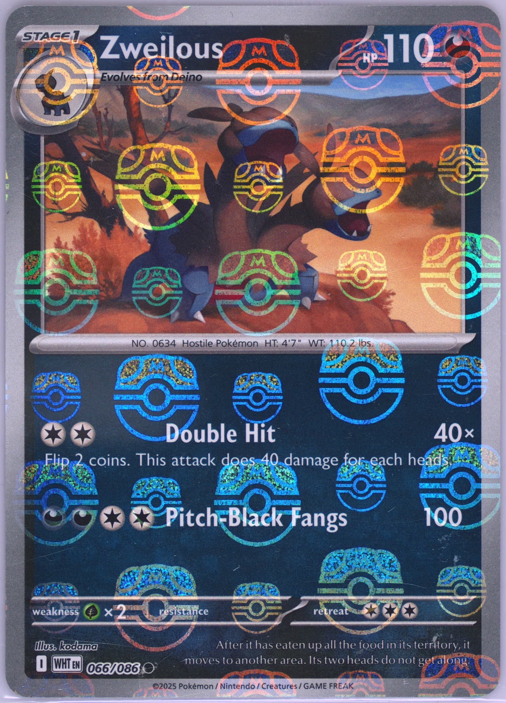 Zweilous Master Ball Reverse Holo (066) 2025 Pokemon Wht EN-White Flare