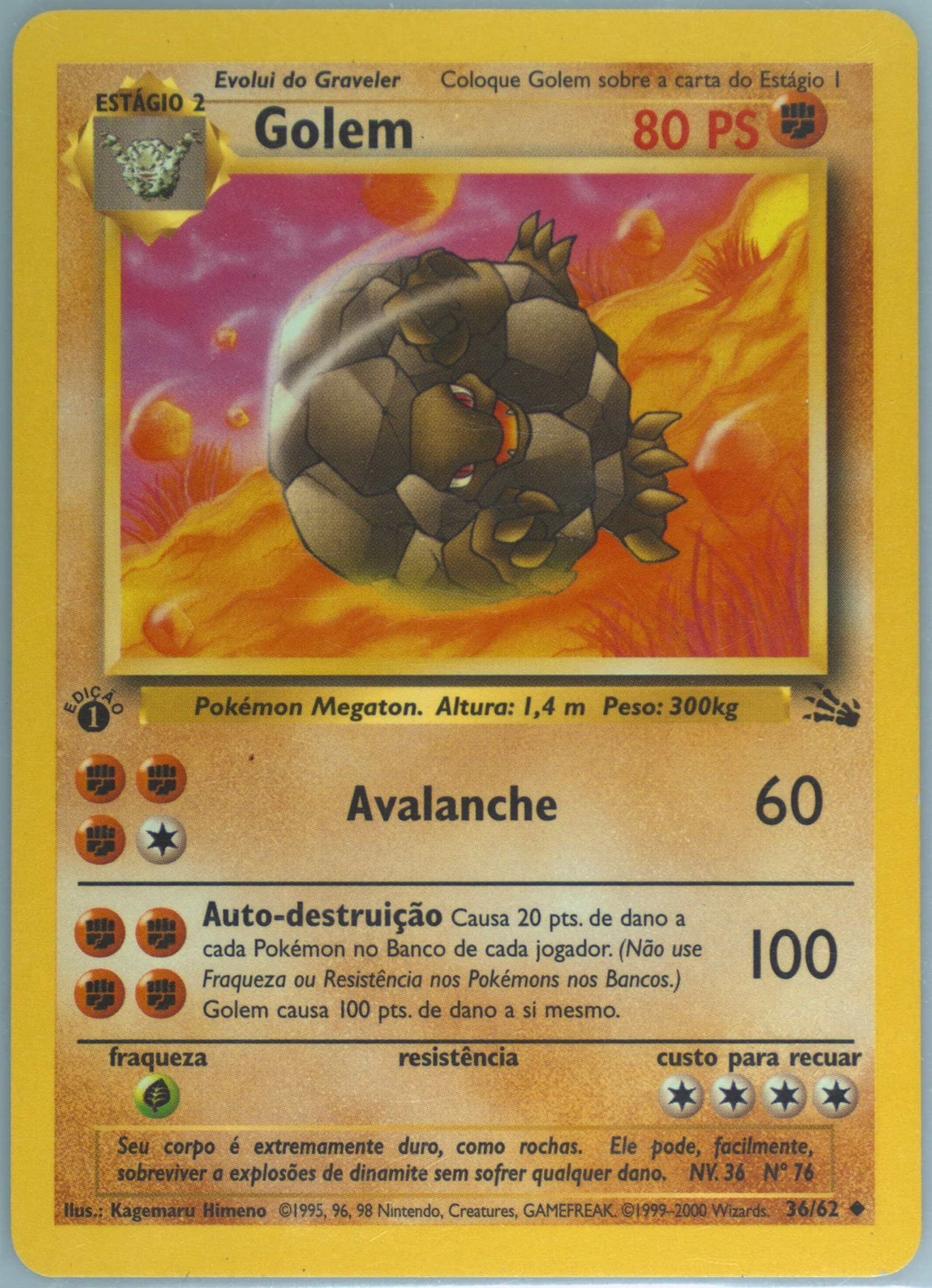 Golem 1st Edition (36) 2000 Pokemon Portuguese Fossil