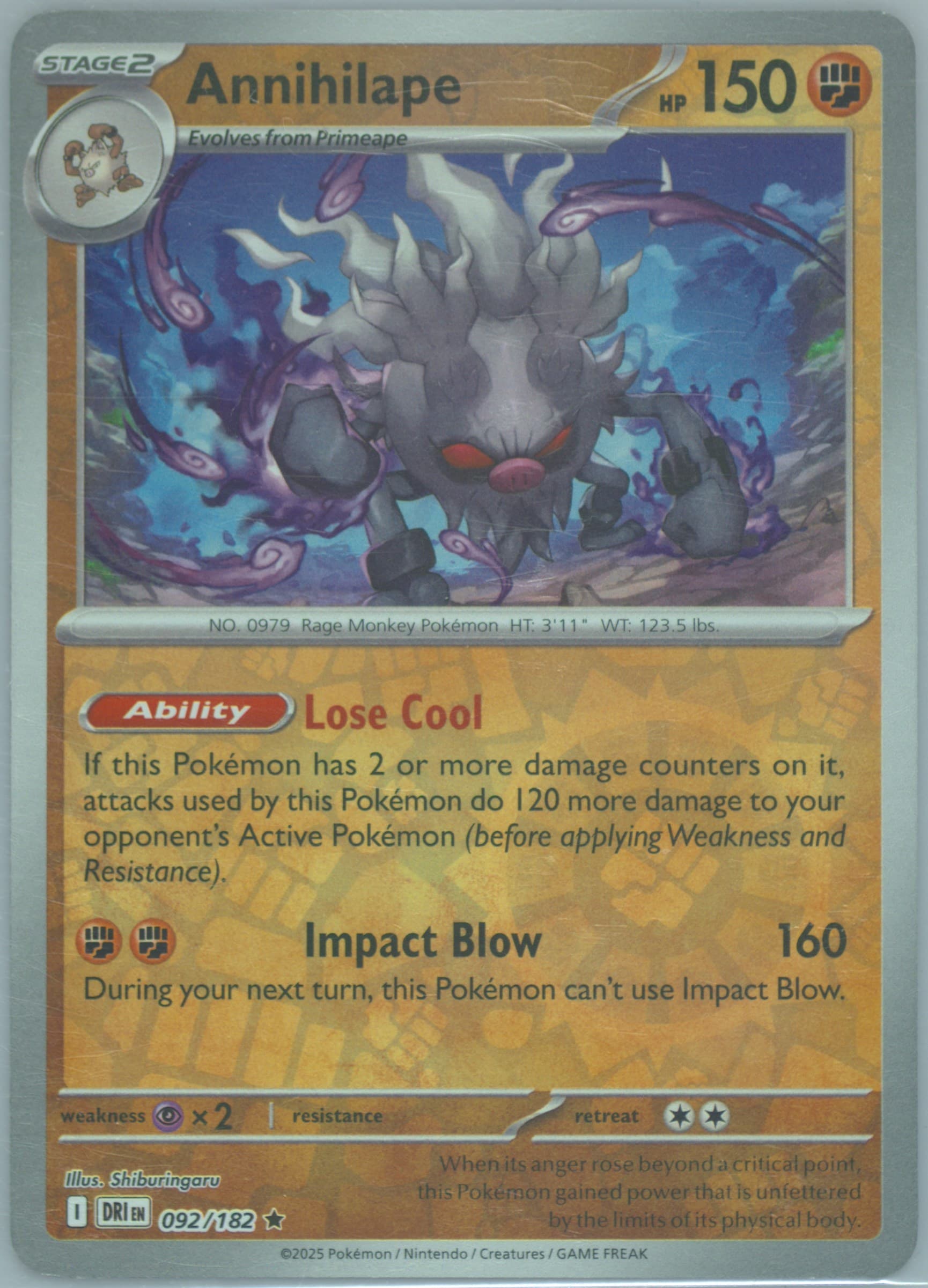 Annihilape Reverse Holo (092) 2025 Pokemon Dri EN-Destined Rivals