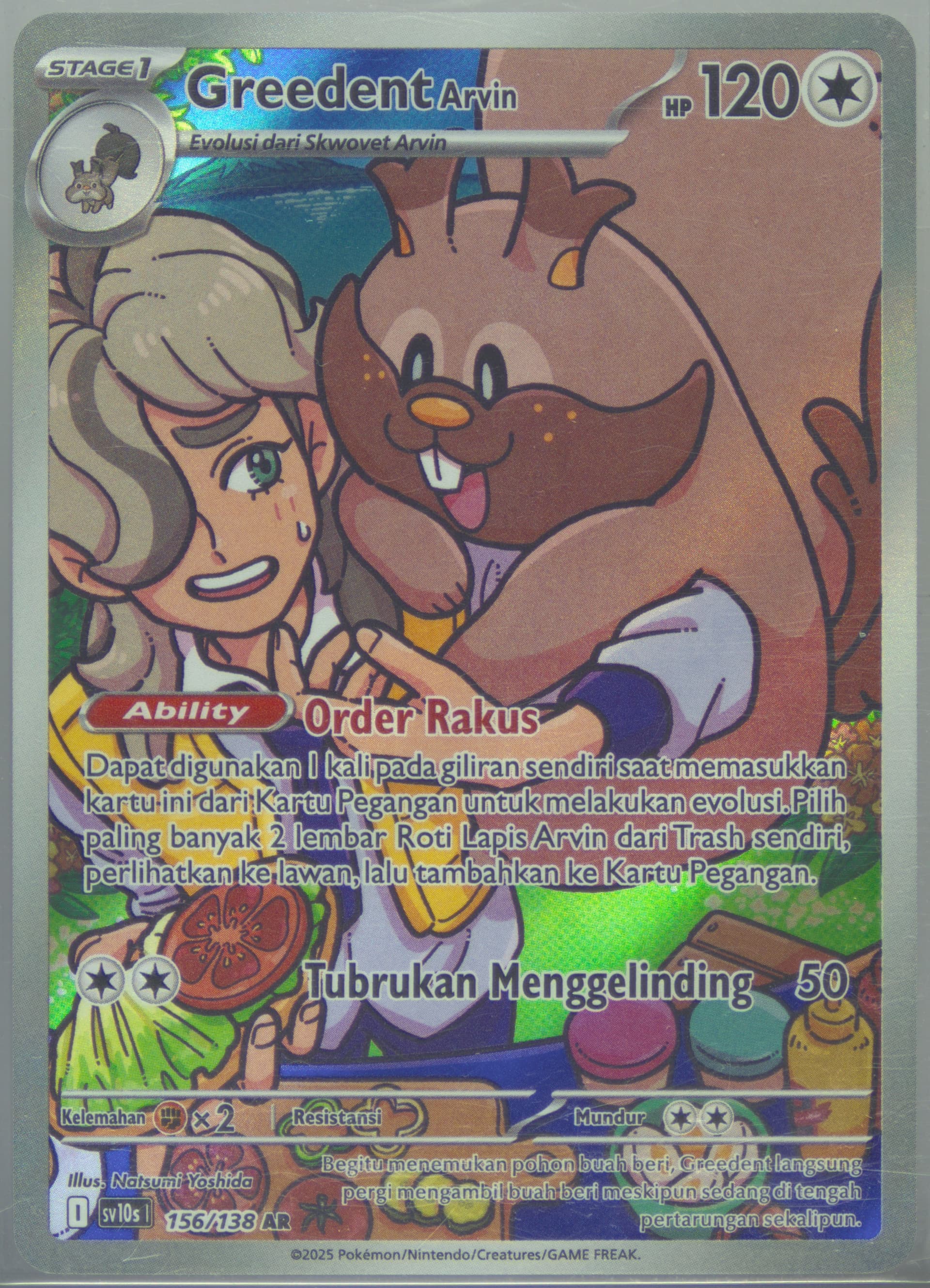 Arven's Greedent Art Rare (156) 2025 Pokemon Indonesian Sv10s I-Presence of Champions