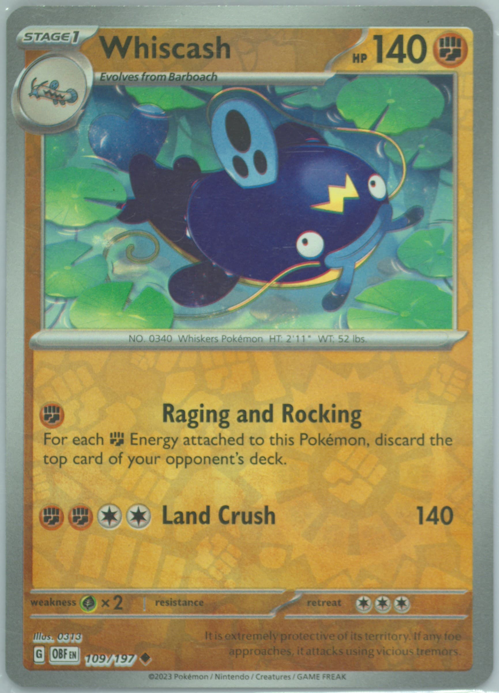 Whiscash Reverse Holo (109) 2023 Pokemon Obf EN-Obsidian Flames