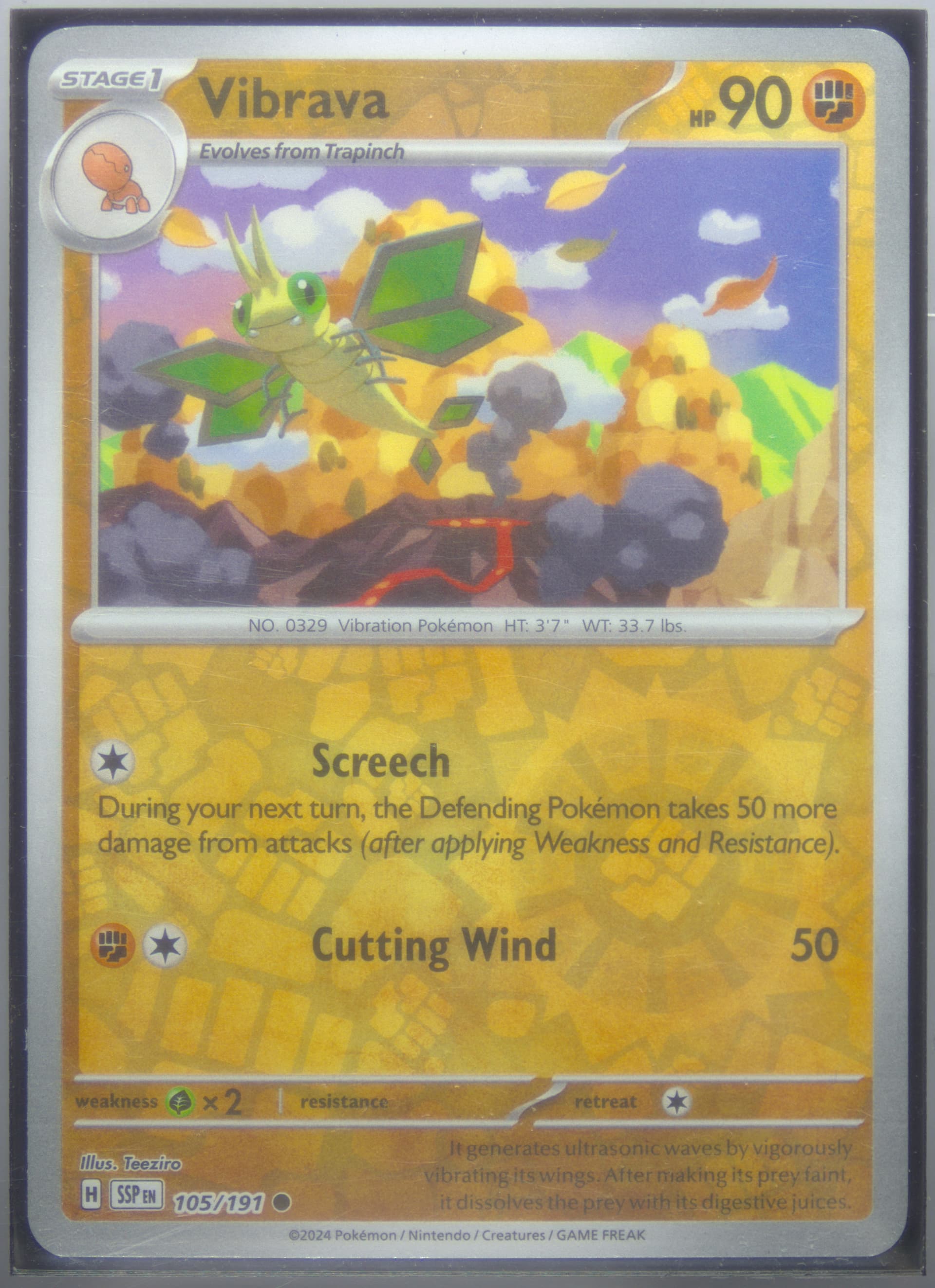 Vibrava Reverse Holo (105) 2024 Pokemon Ssp EN-Surging Sparks