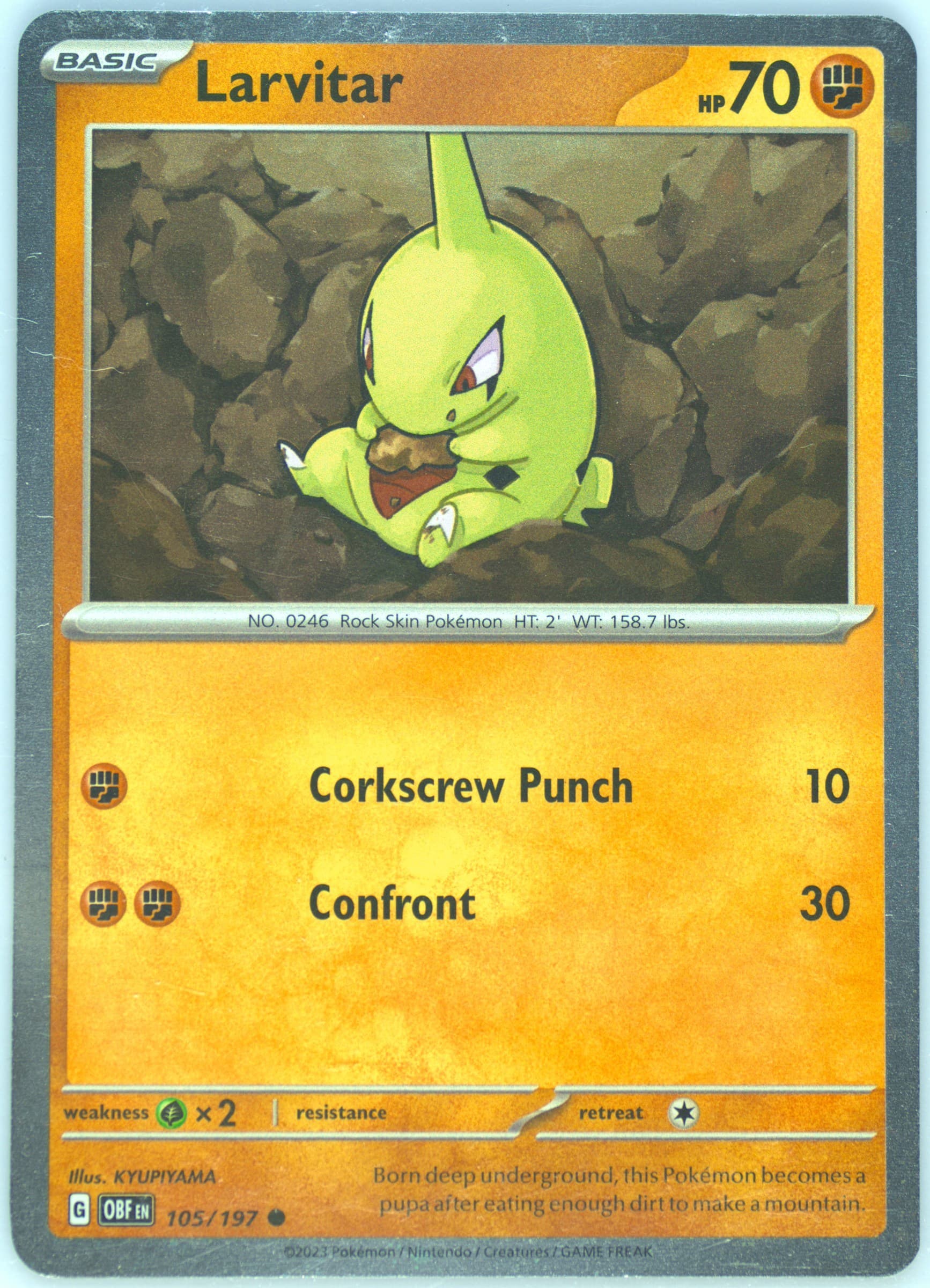 Larvitar Meddling Sparks Premium Collection (105) 2023 Pokemon Obf EN-Obsidian Flames