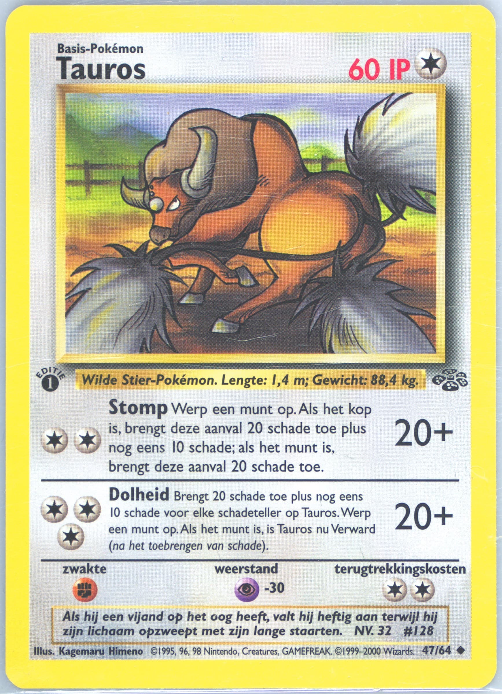 Tauros 1st Edition (47) 2000 Pokemon Dutch Jungle