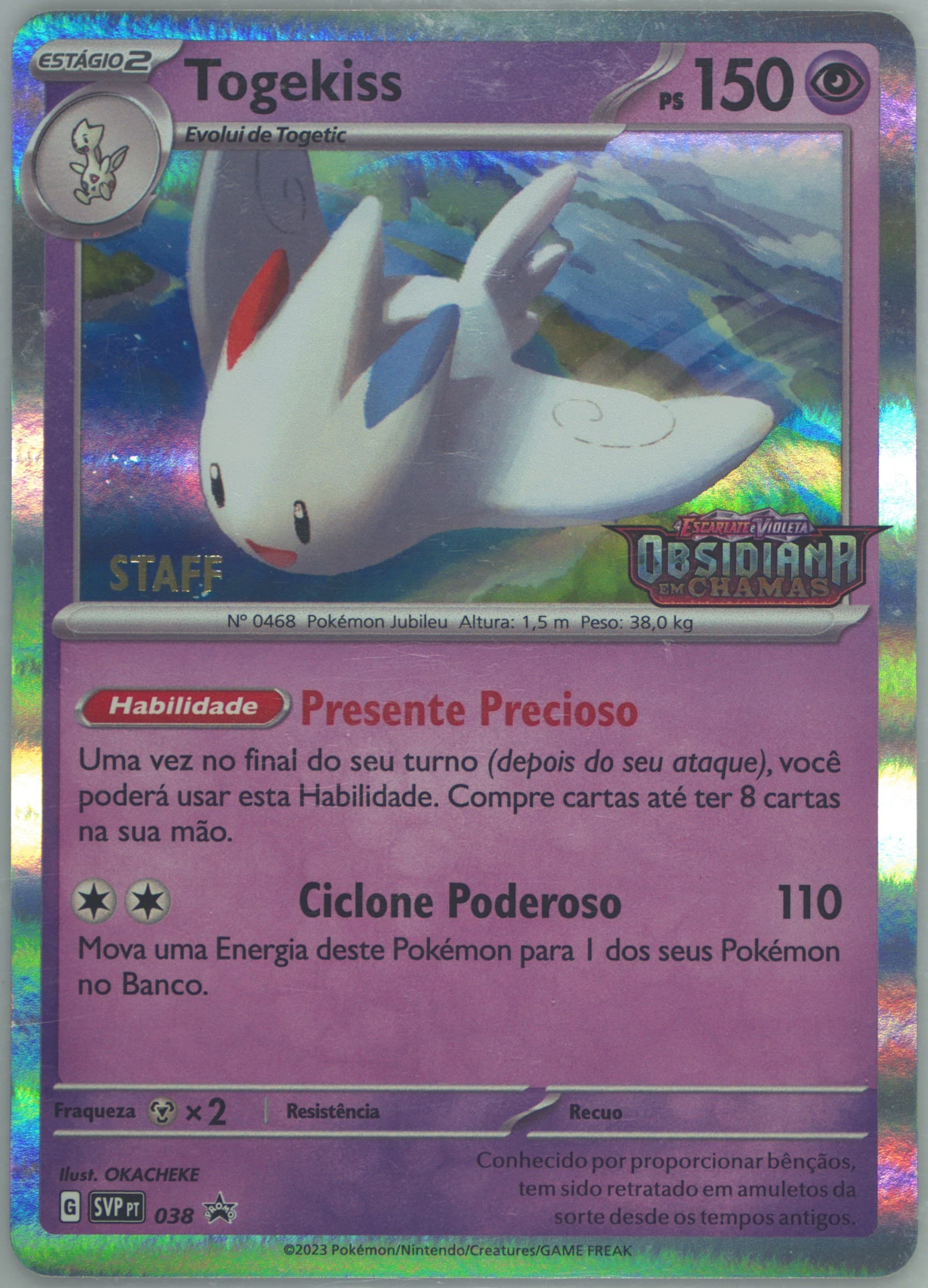 Togekiss Obsidian Flames Prerelease-Staff (038) 2023 Pokemon Portuguese Svp PT-SV Black Star Promo