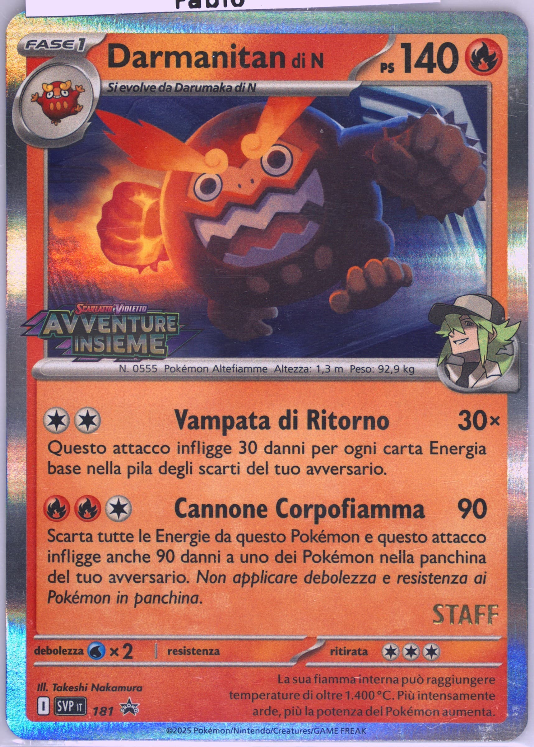 N's Darmanitan Journey Together Prerelease-Staff (181) 2025 Pokemon Italian Svp It-SV Black Star Promo