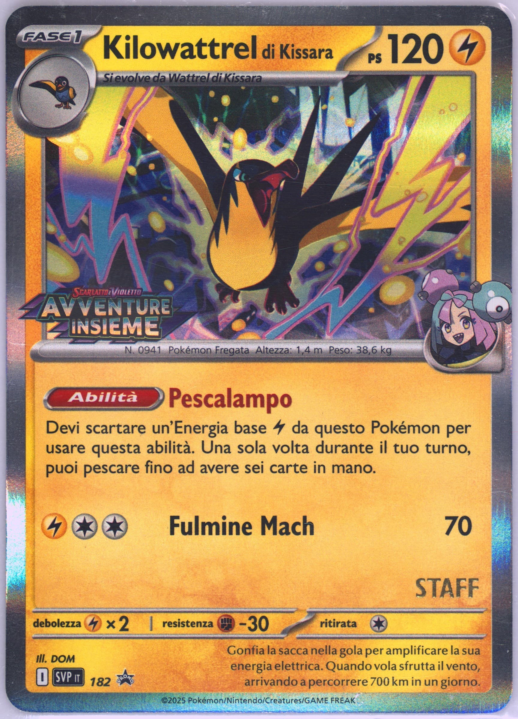 Iono's Kilowattrel Journey Together Prerelease-Staff (182) 2025 Pokemon Italian Svp It-SV Black Star Promo