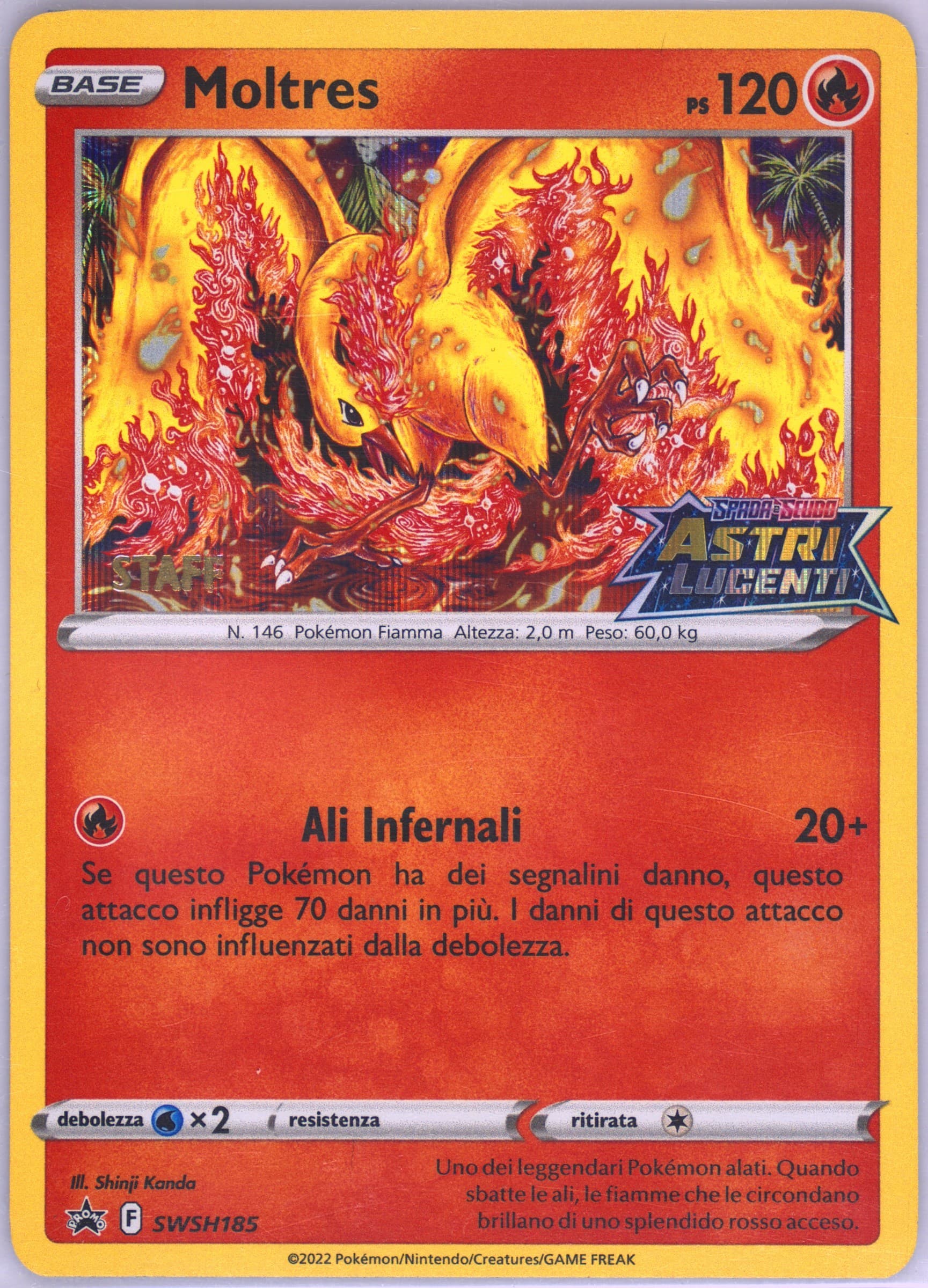 Moltres-Holo Prerelease-Staff-Italian (185) 2023 Pokemon Swsh Black Star Promo