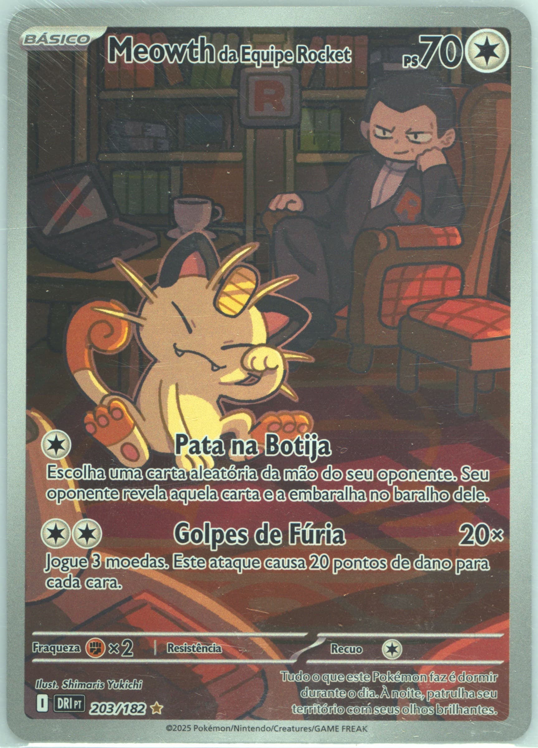 Team Rocket's Meowth Illustration Rare (203) 2025 Pokemon Portuguese Dri PT-Destined Rivals