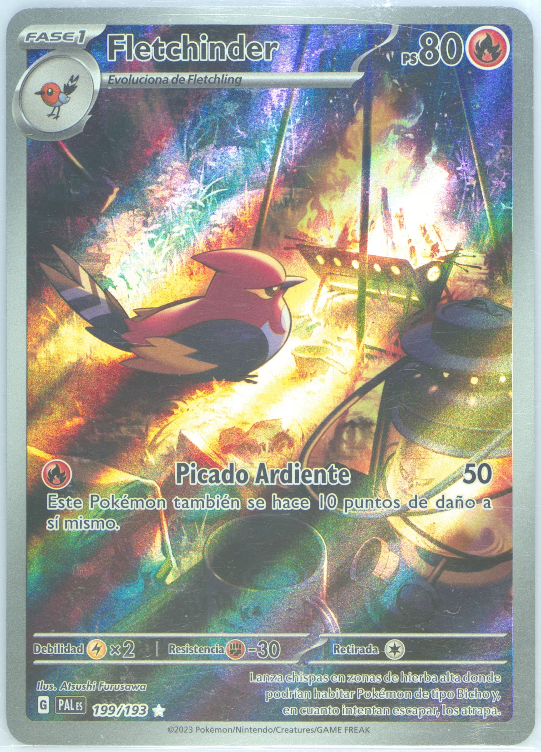 Fletchinder Illustration Rare (199) 2023 Pokemon Spanish Pal ES-Paldea Evolved