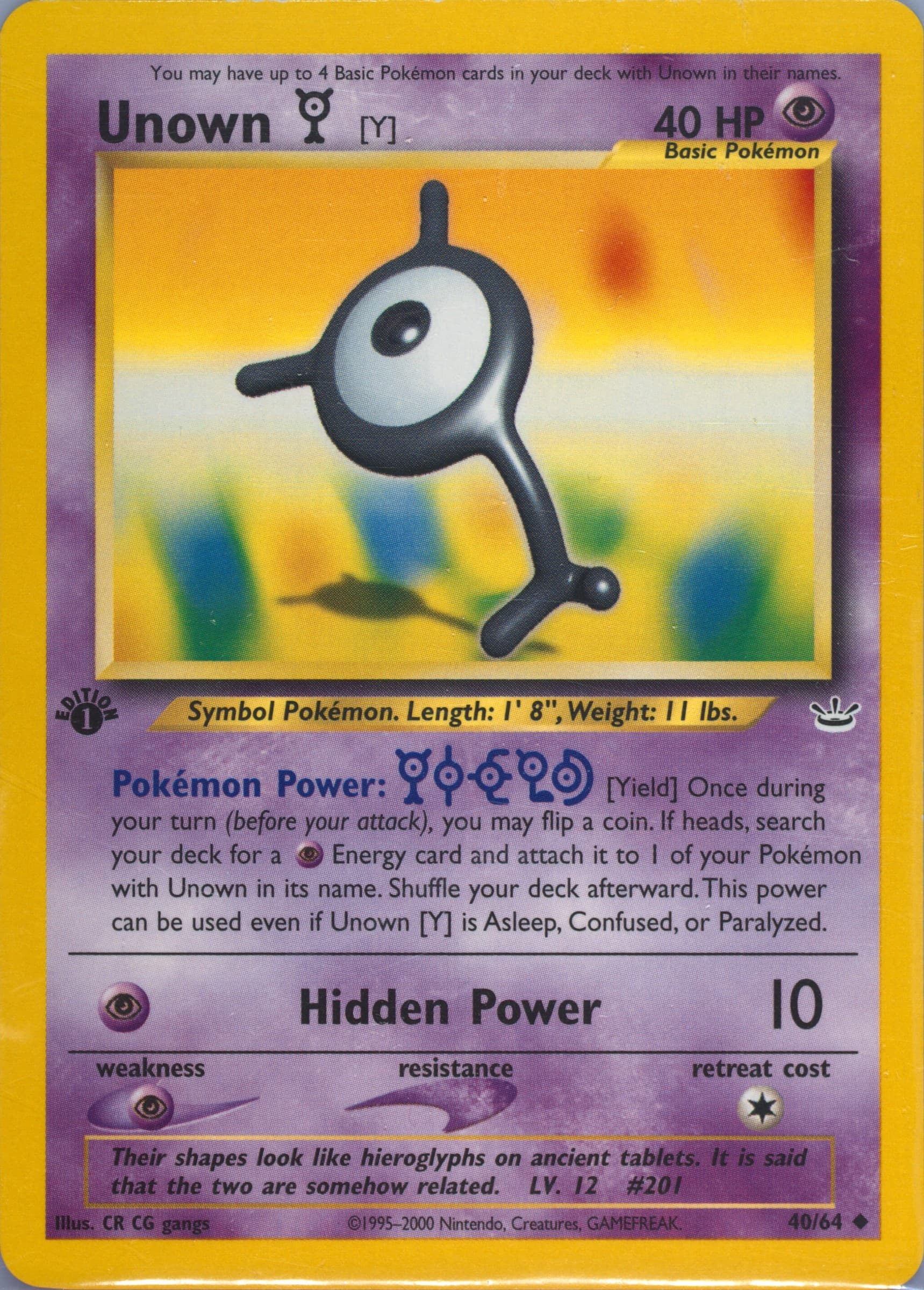 Unown Y 1st Edition (40) 2001 Pokemon Neo Revelation