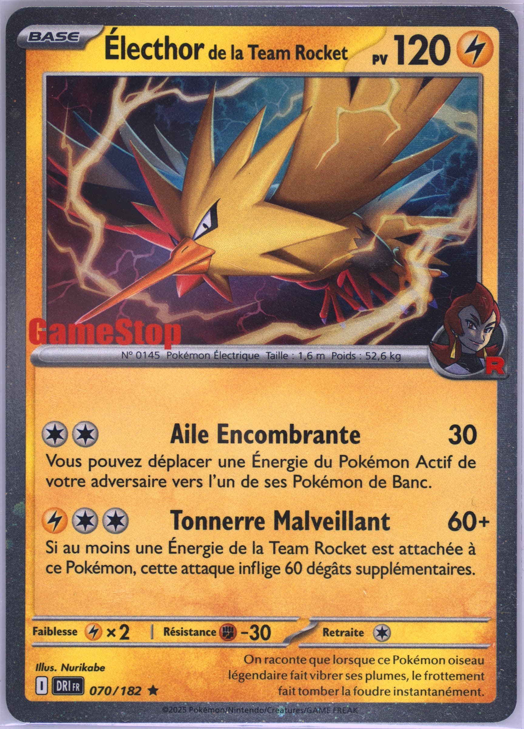 Team Rocket's Zapdos Gamestop Exclusive (070) 2025 Pokemon French Dri FR-Destined Rivals