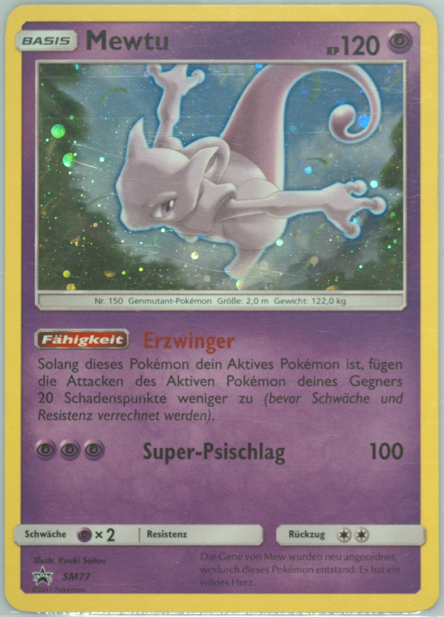 Mewtu-Holo Shining Legends Pin Collection-German (SM77) 2017 Pokemon SM Black Star Promo