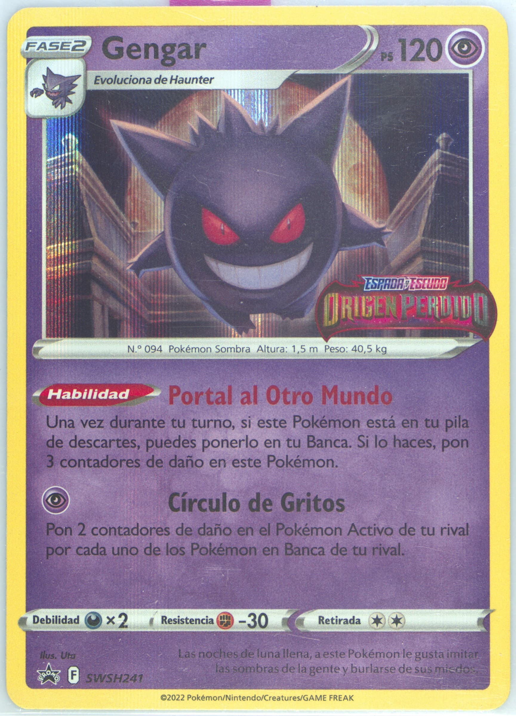 Gengar-Holo Prerelease-Spanish (241) 2022 Pokemon Swsh Black Star Promo