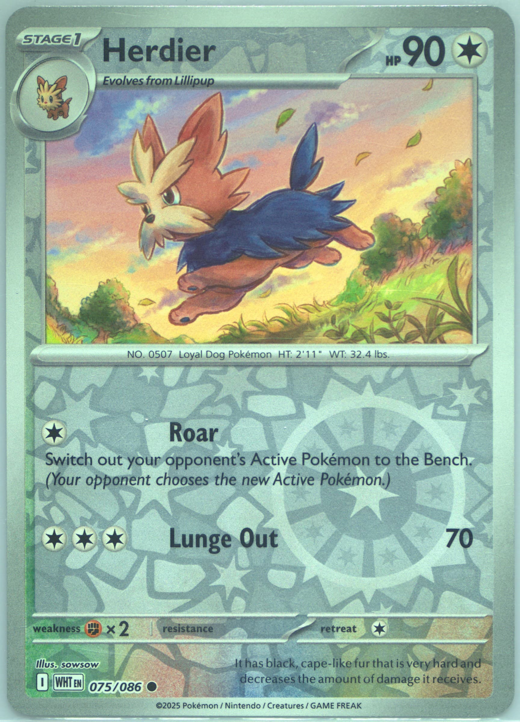 Herdier Reverse Holo (075) 2025 Pokemon Wht EN-White Flare