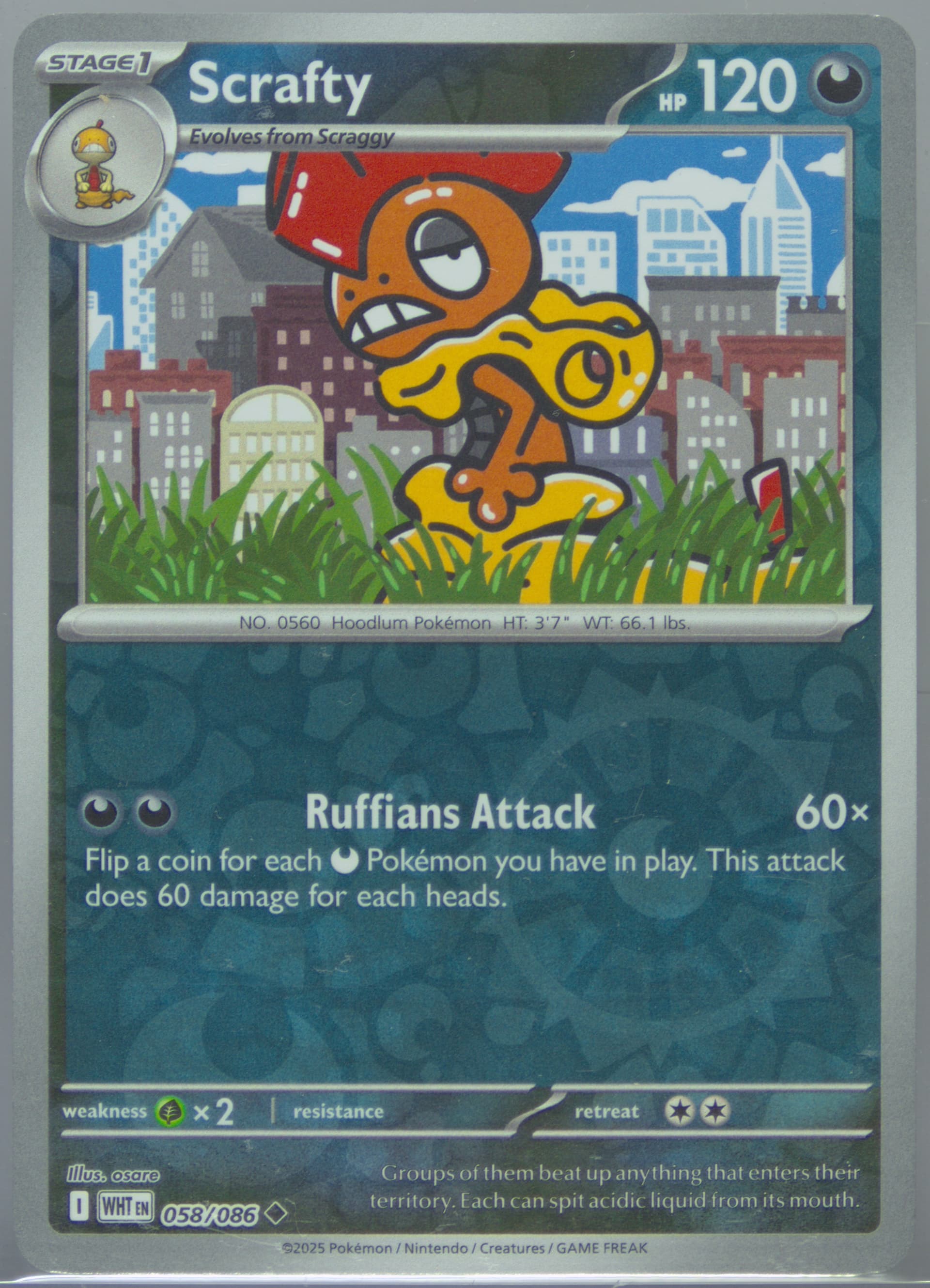 Scrafty Reverse Holo (058) 2025 Pokemon Wht EN-White Flare