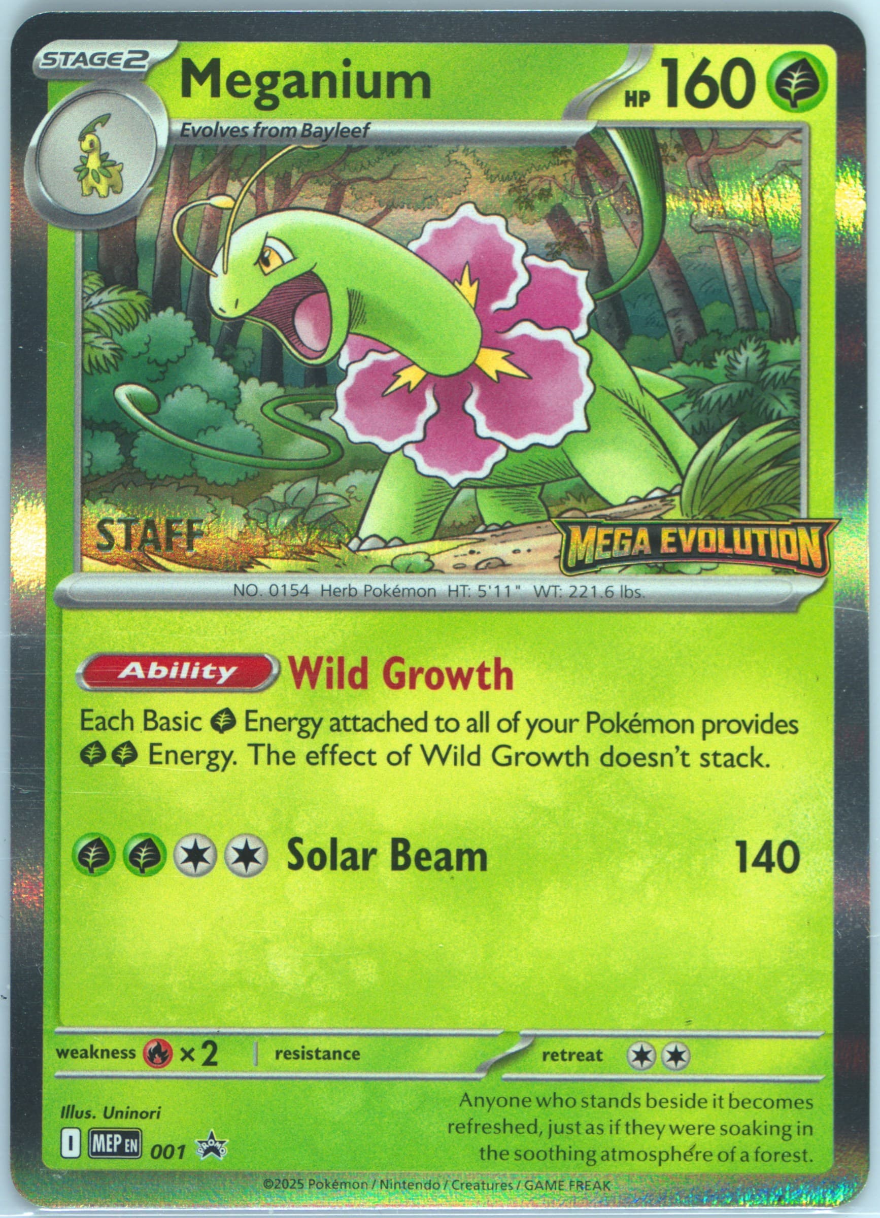 Meganium Mega Evolution Prerelease-Staff (001) 2025 Pokemon Mep EN-Me Black Star Promo