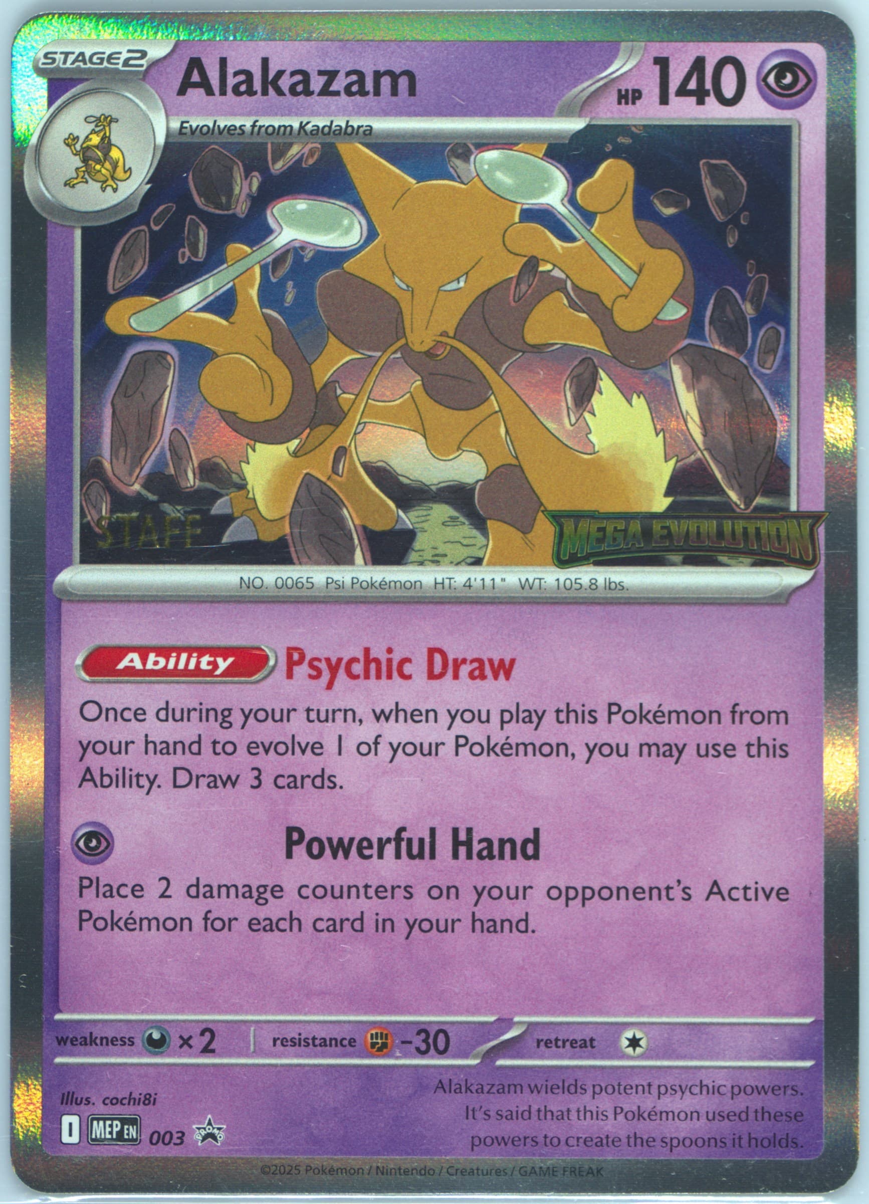 Alakazam Mega Evolution Prerelease-Staff (003) 2025 Pokemon Mep EN-Me Black Star Promo