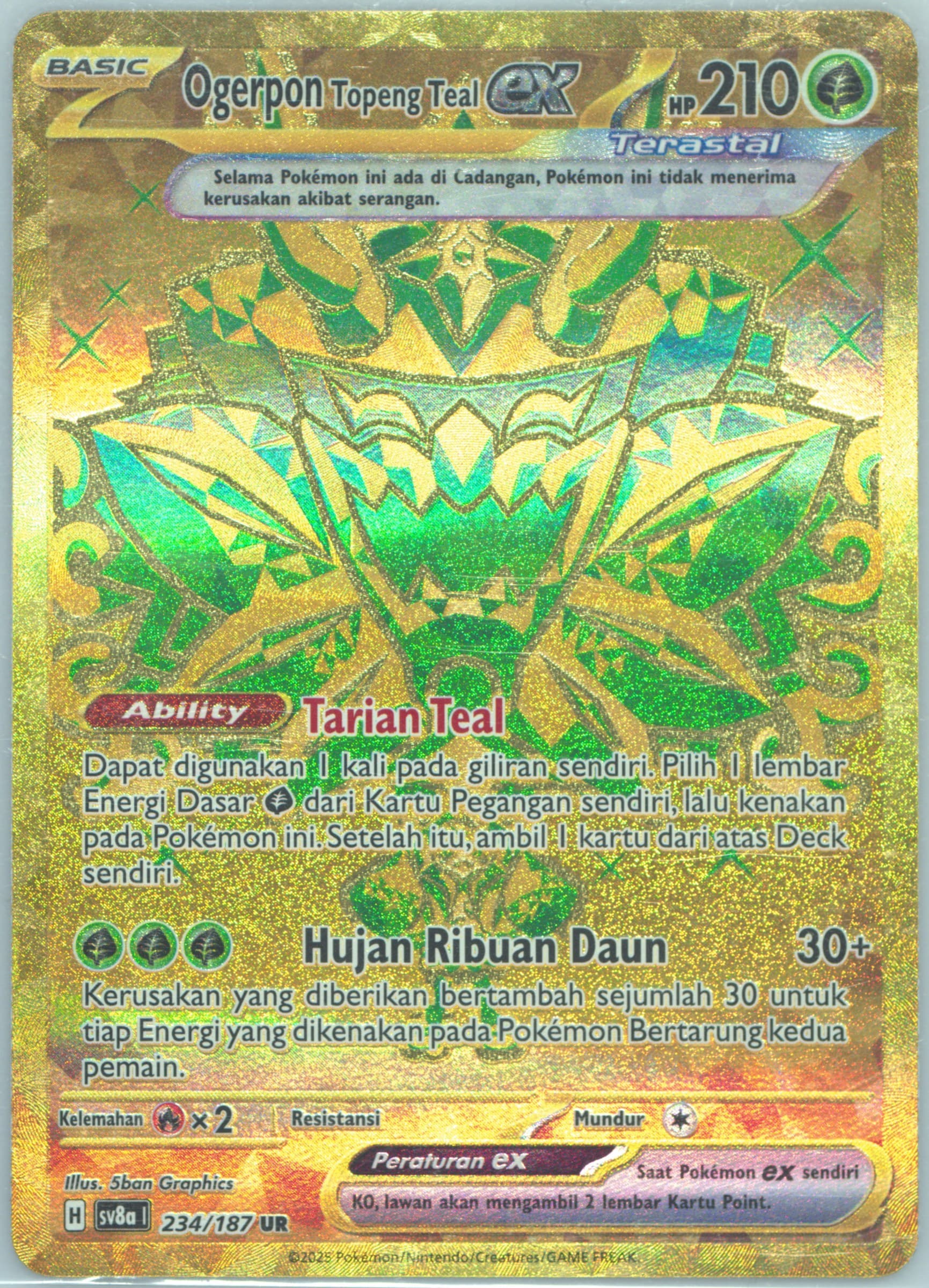 Teal Mask Ogerpon EX Ultra Rare (234) 2025 Pokemon Indonesian Sv8a I-Terastal Fest EX
