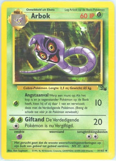 Arbok (31) 2000 Pokemon Dutch Fossil