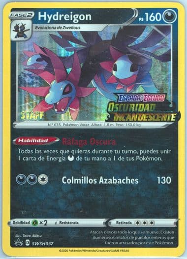 Hydreigon-Holo Prerelease-Staff-Spanish (037) 2020 Pokemon Swsh Black Star Promo