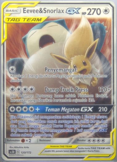 Eevee & Snorlax GX (120) 2020 Pokemon Indonesian Sun & Moon Tag Team Collection Starter Deck GX