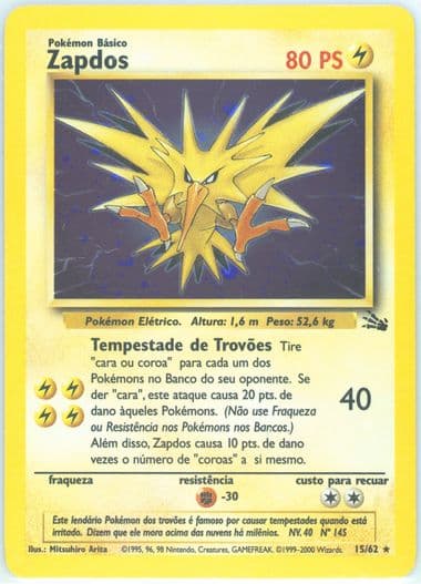 Zapdos-Holo (15) 2000 Pokemon Portuguese Fossil