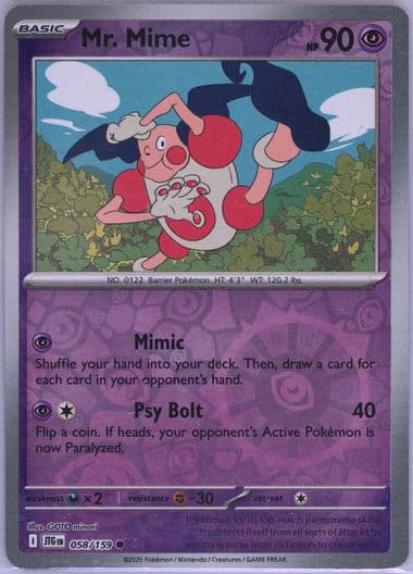 Mr. Mime Reverse Holo (058) 2025 Pokemon Jtg EN-Journey Together