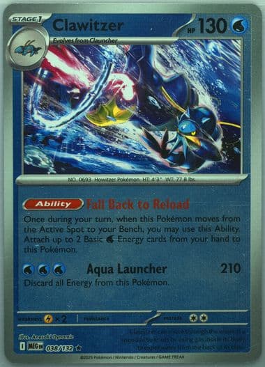 Clawitzer Reverse Holo (038) 2025 Pokemon Meg EN-Mega Evolution