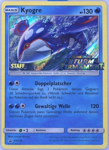 Kyogre-Holo Celestial Storm Prerelease-Staff-German (SM129) 2018 Pokemon SM Black Star Promo