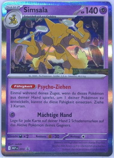 Alakazam Mega Evolution Prerelease-Staff (003) 2025 Pokemon German Mep de-Me Black Star Promo