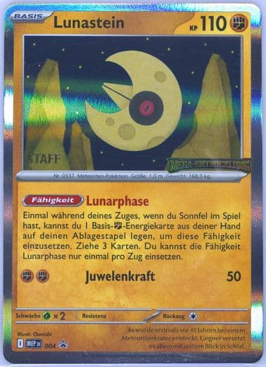 Lunatone Mega Evolution Prerelease-Staff (004) 2025 Pokemon German Mep de-Me Black Star Promo