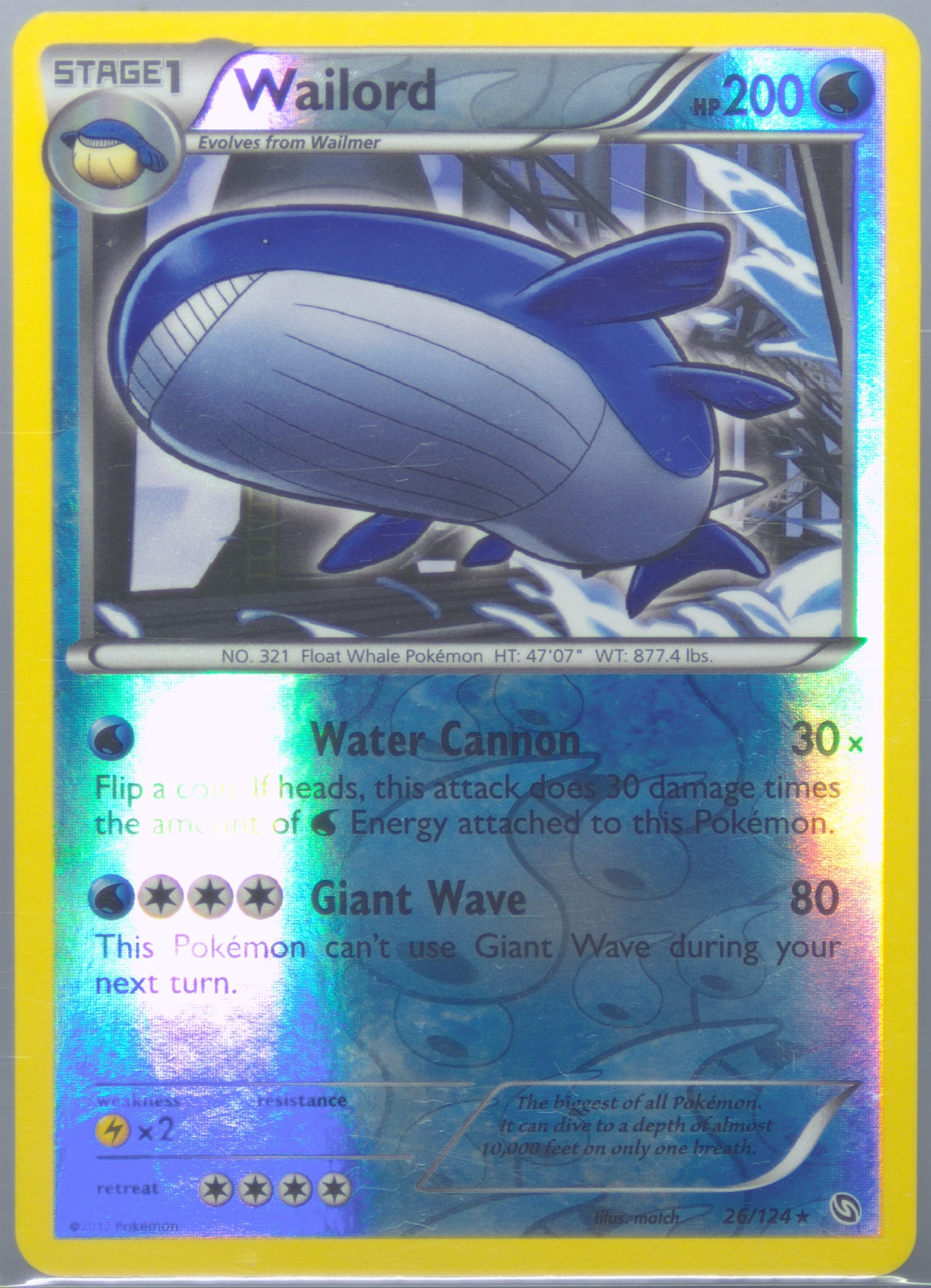 Wailord-Reverse Foil (26) 2012 Pokemon Black & White Dragons Exalted