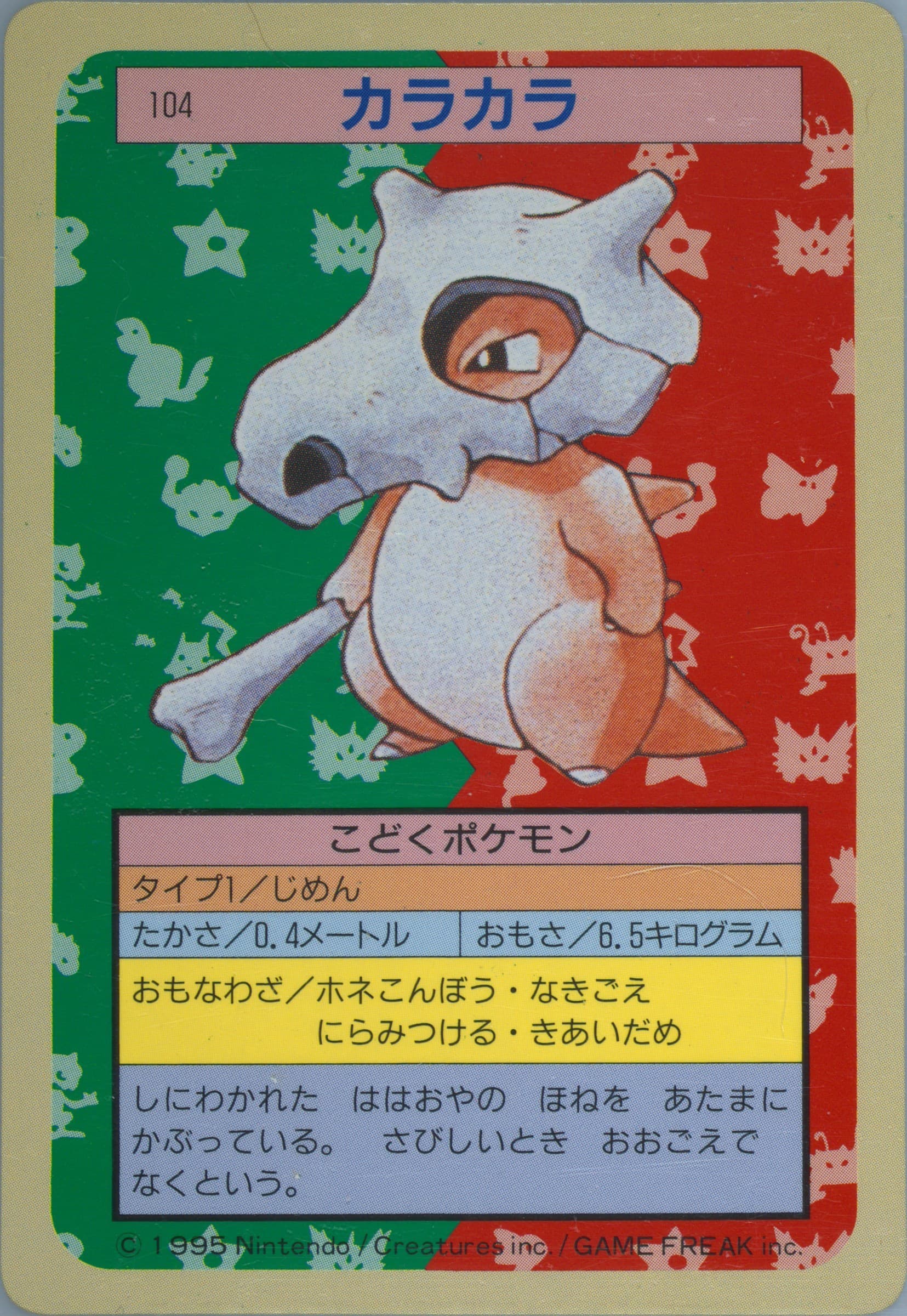 Cubone Green Back (104) 1997 Pokemon Japanese Topsun