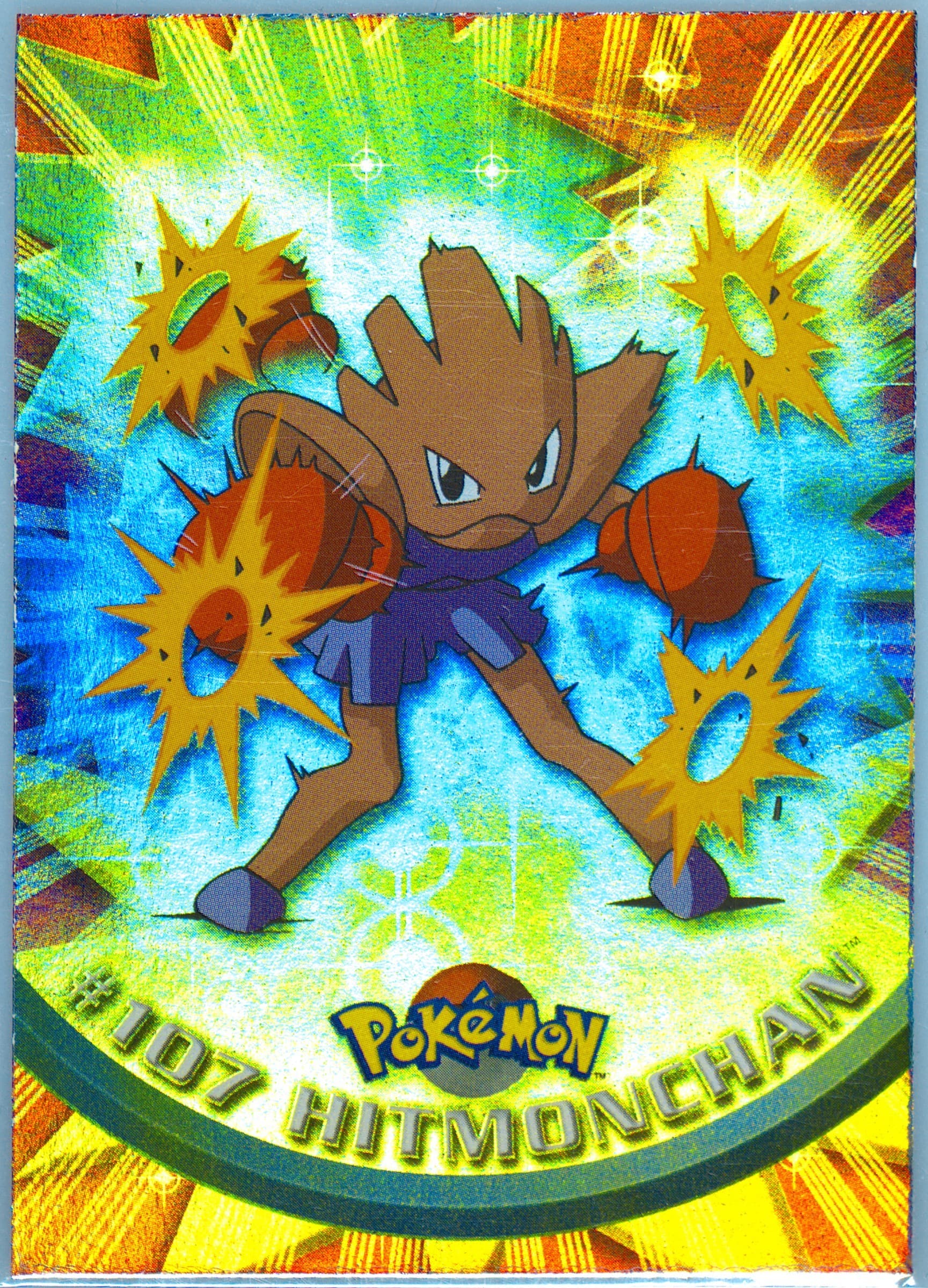 Hitmonchan Rainbow Foil (107) 2000 Topps Pokemon TV Animation Series 2