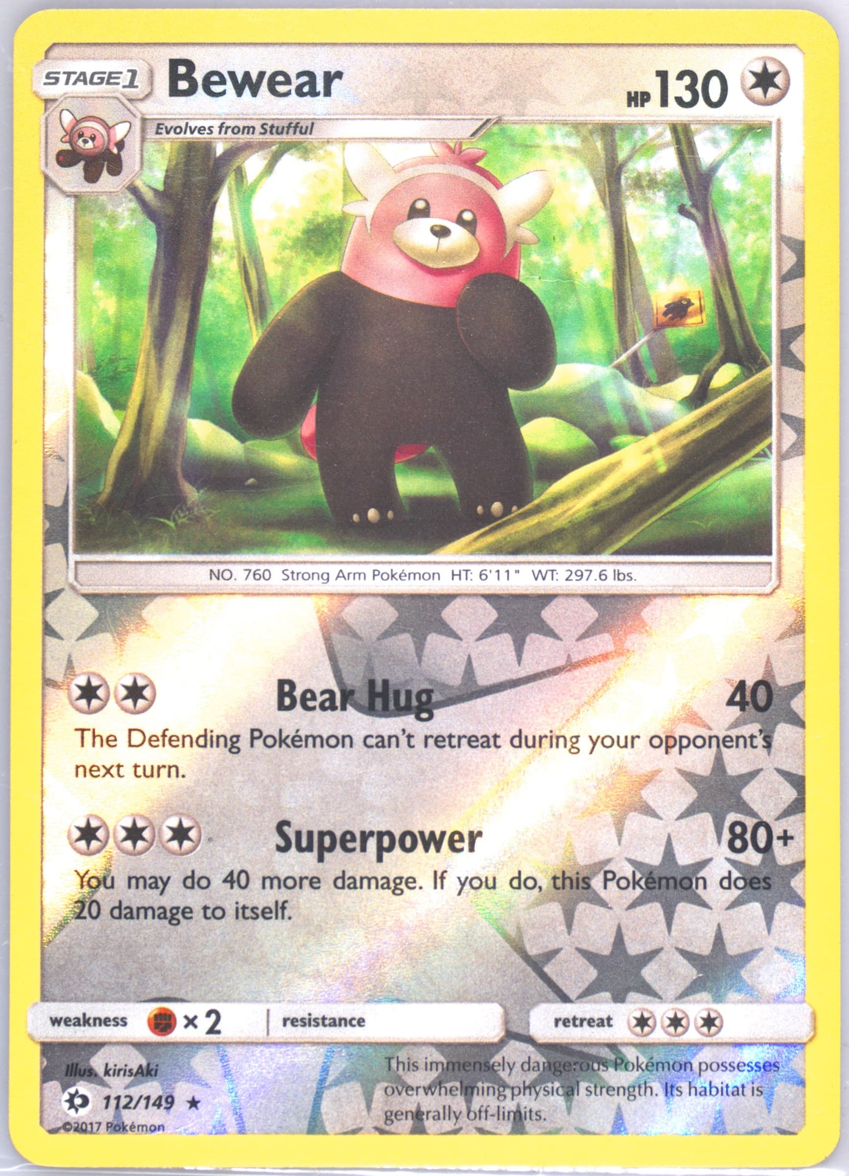Bewear-Reverse Foil (112) 2017 Pokemon Sun & Moon