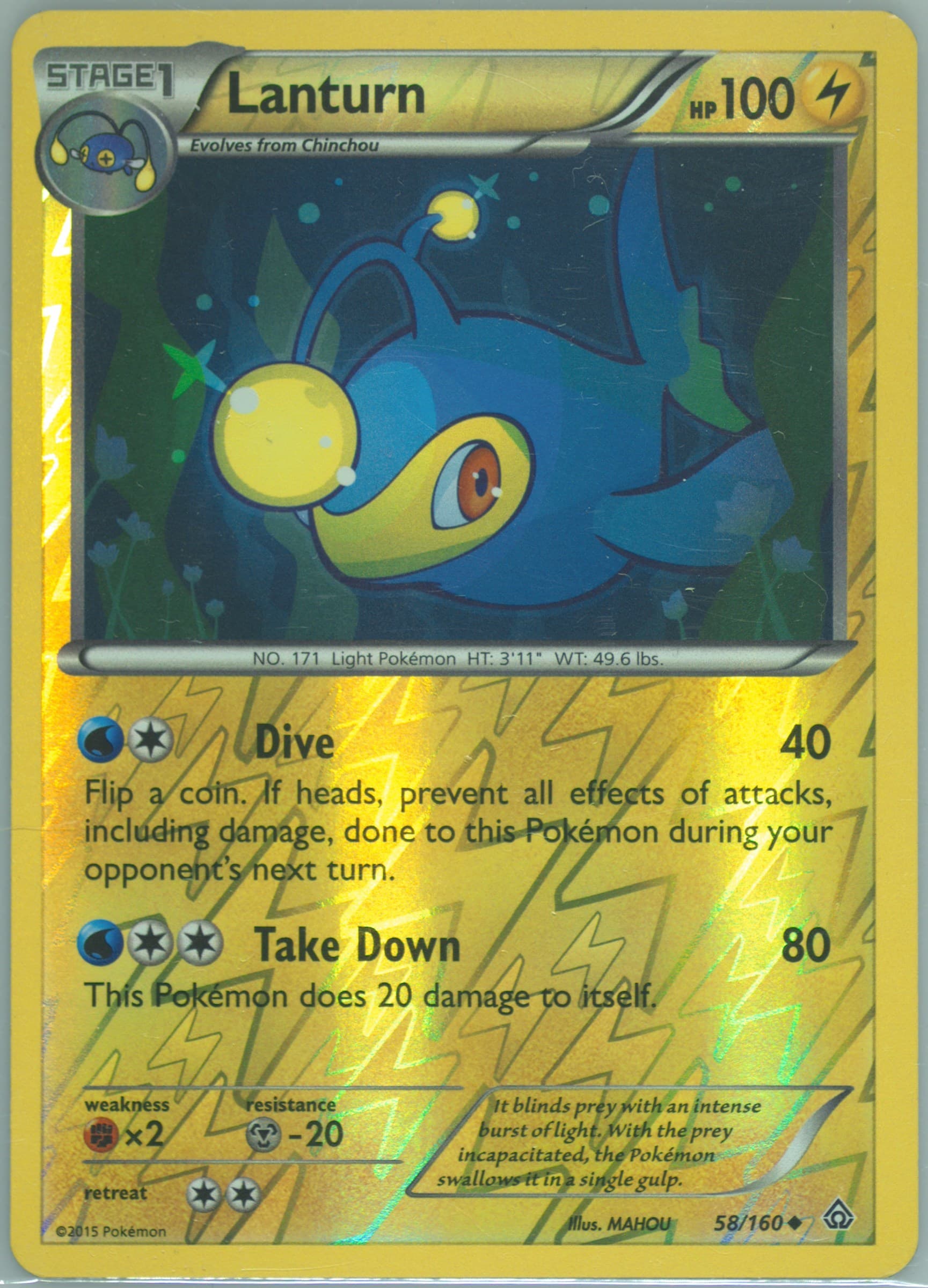 Lanturn-Reverse Foil (58) 2015 Pokemon XY Primal Clash