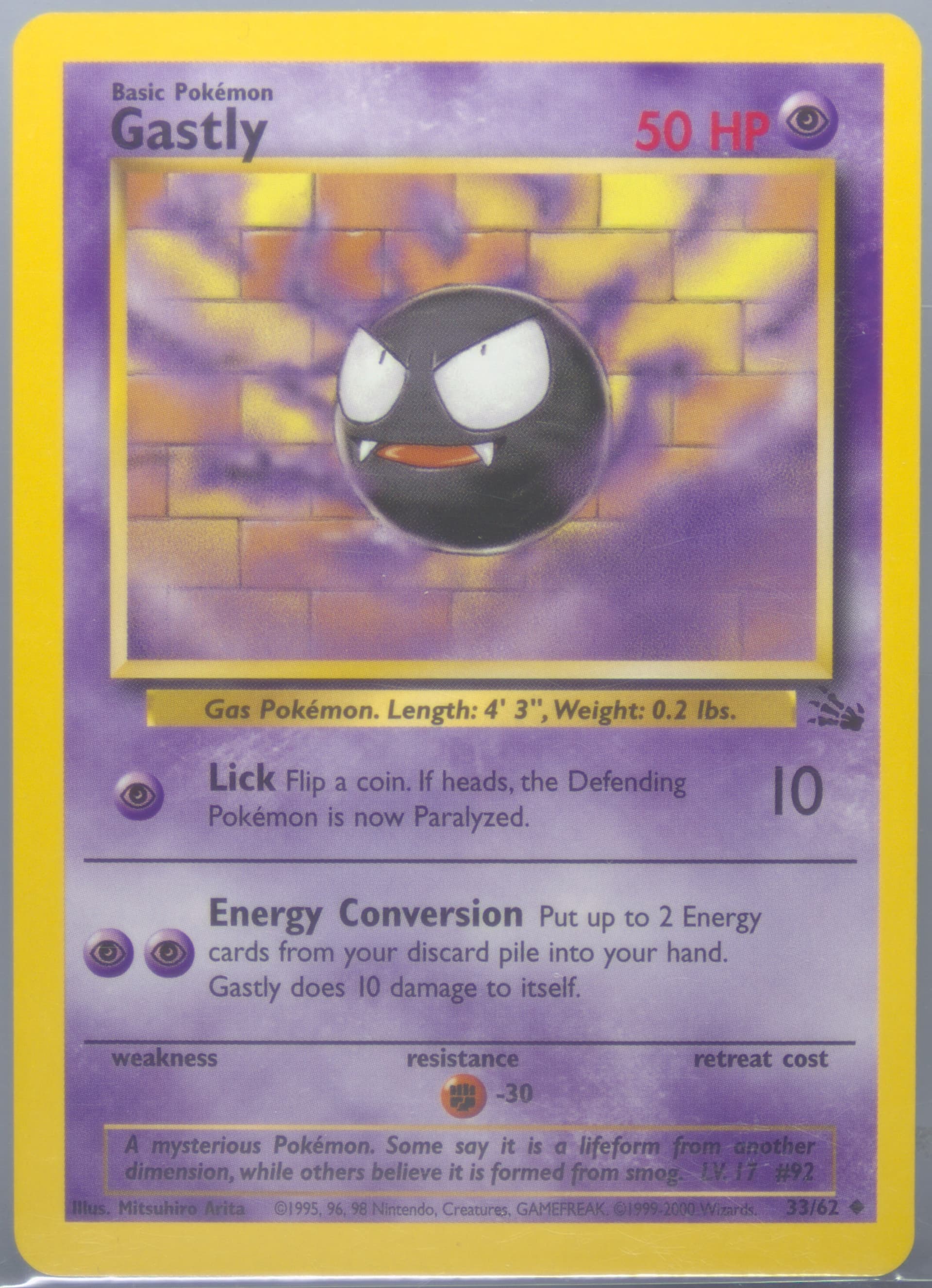 Gastly 1999-2000 Copyright (33) 1999 Pokemon Fossil