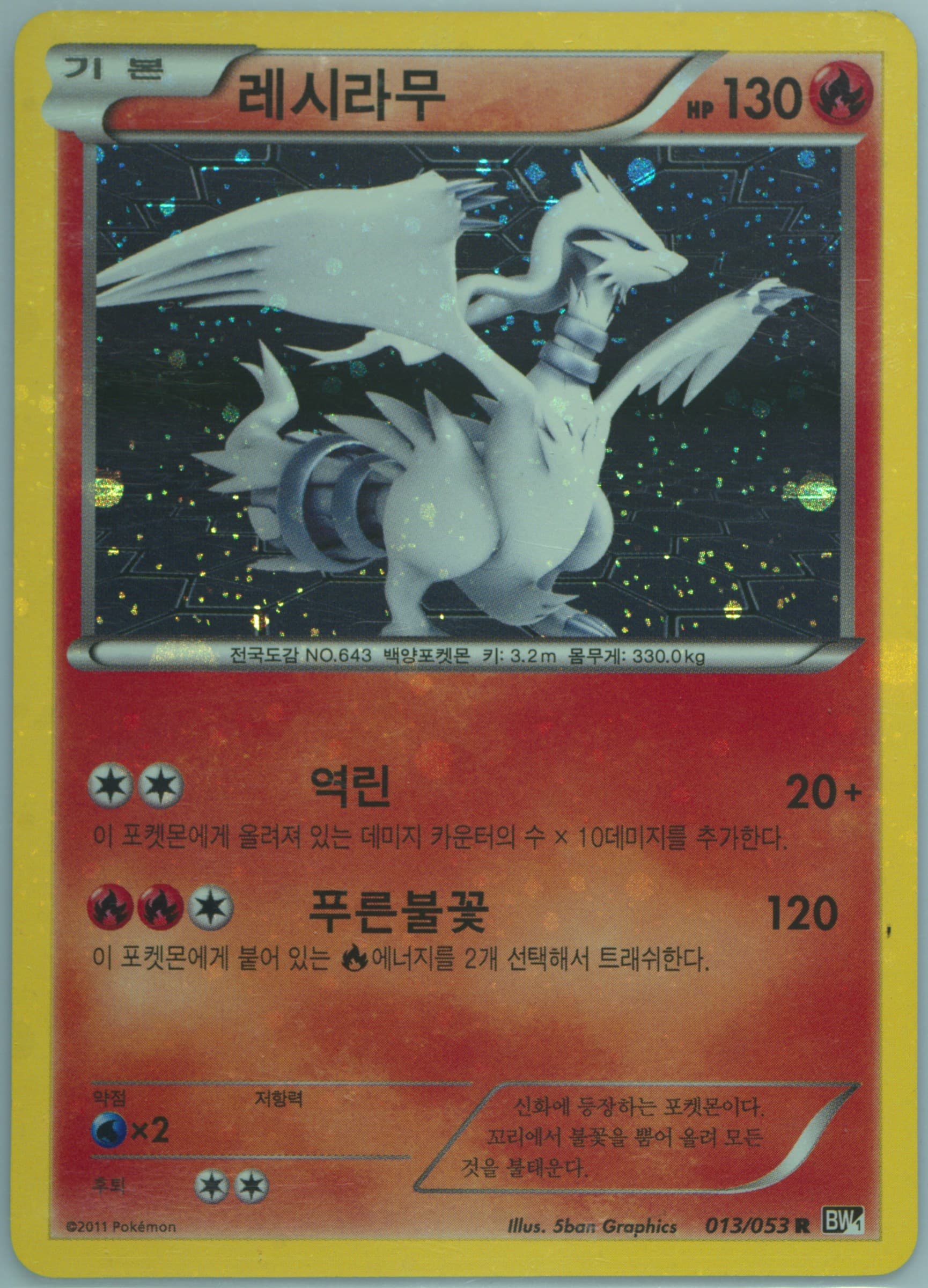 Reshiram-Holo Black Collection (013) 2011 Pokemon Korean Black & White