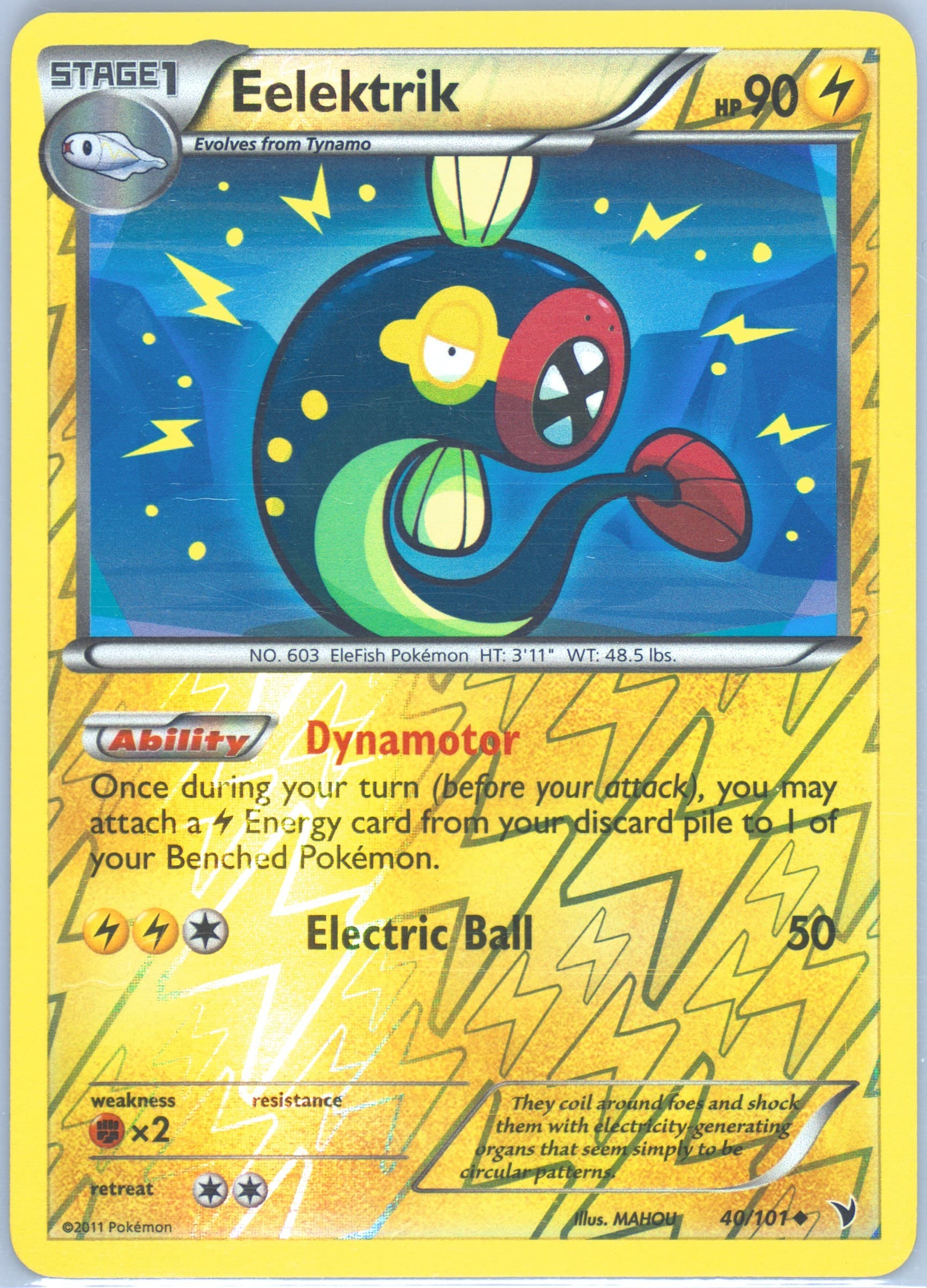 Eelektrik-Reverse Foil (40) 2011 Pokemon Black & White Noble Victories