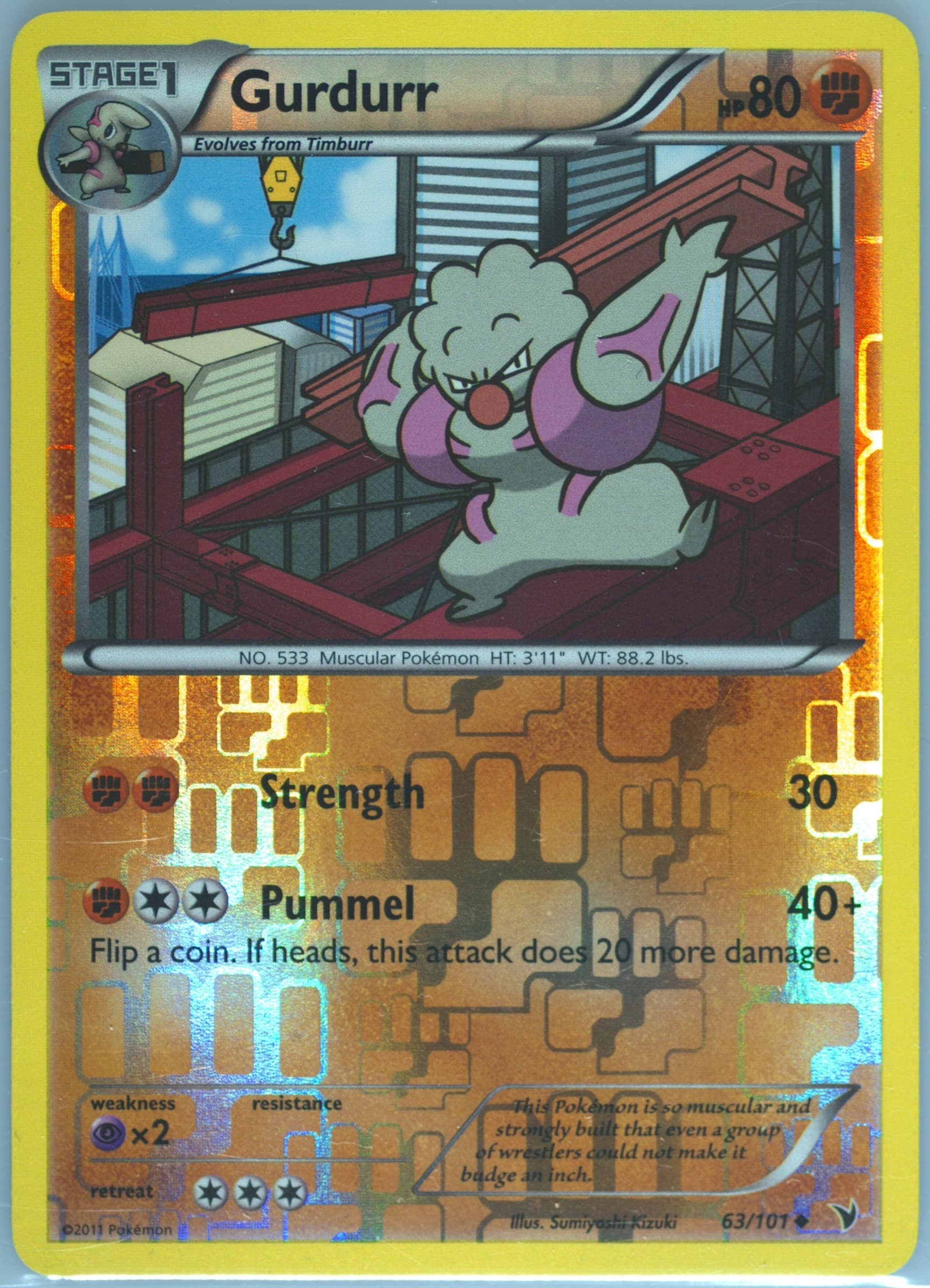 Gurdurr-Reverse Foil (63) 2011 Pokemon Black & White Noble Victories