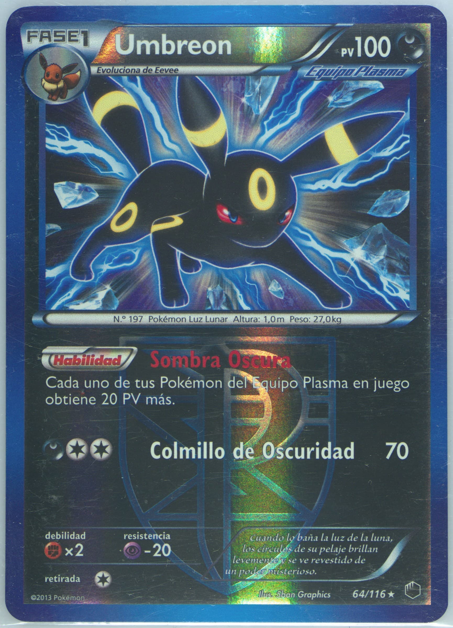 Umbreon-Reverse Foil Spanish (64) 2013 Pokemon Black & White Plasma Freeze