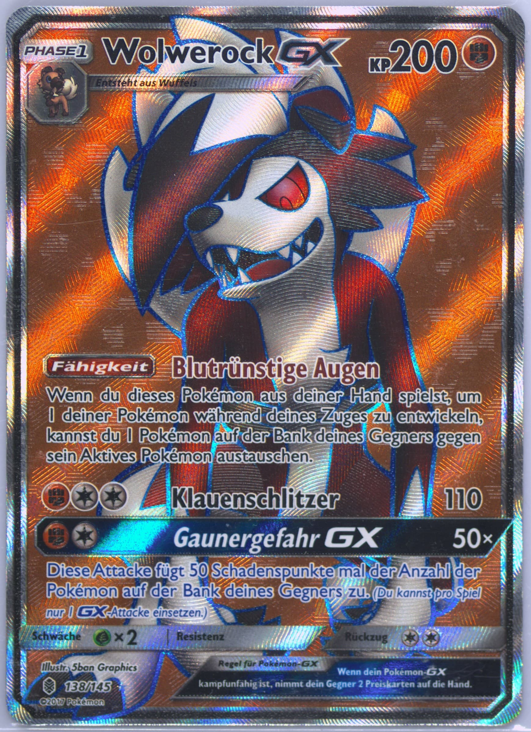 Full Art/Wolwerock GX German (138) 2017 Pokemon Sun & Moon Guardians Rising