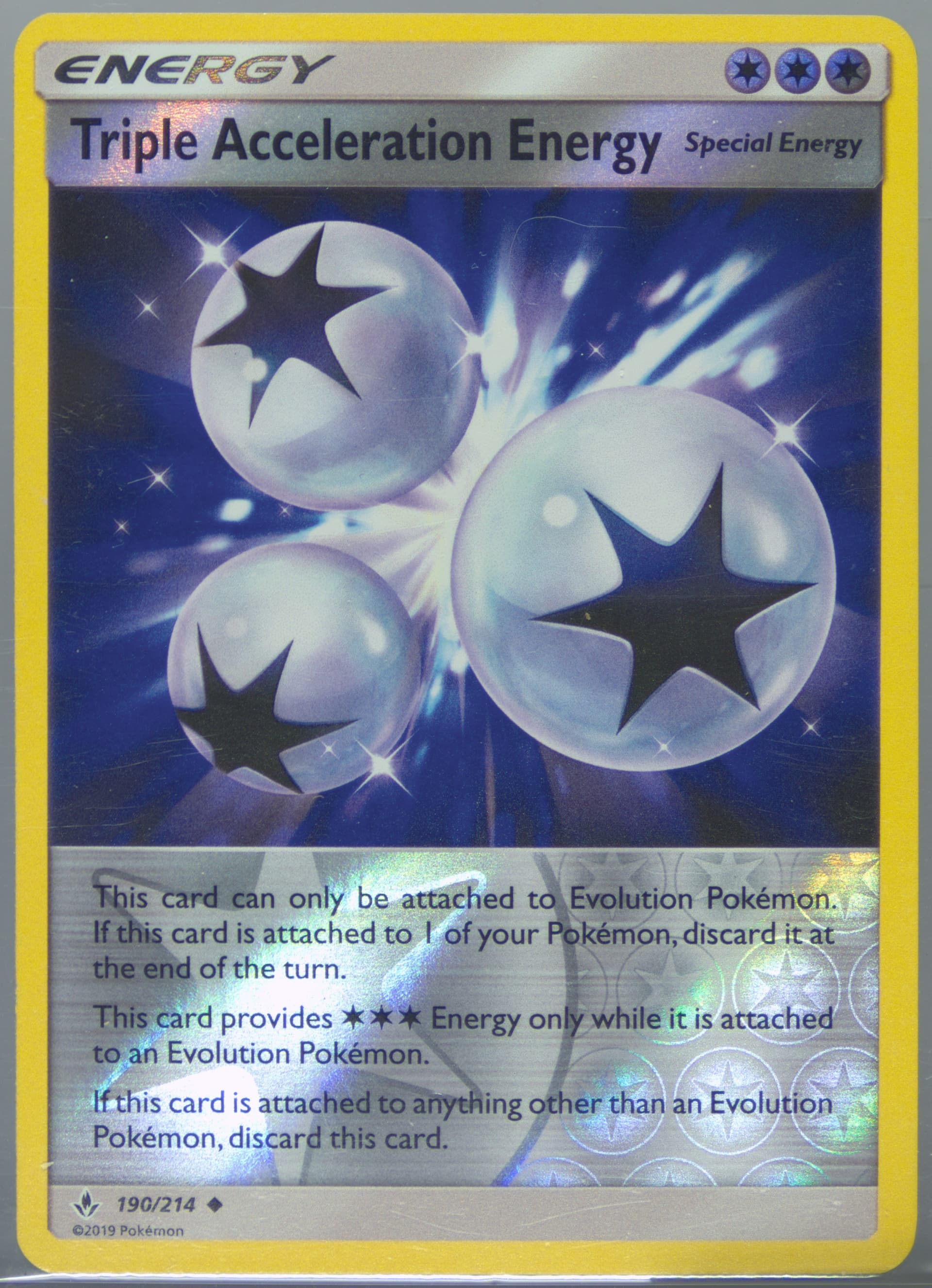Triple Acceleration Energy-Reverse Foil (190) 2019 Pokemon Sun & Moon Unbroken Bonds
