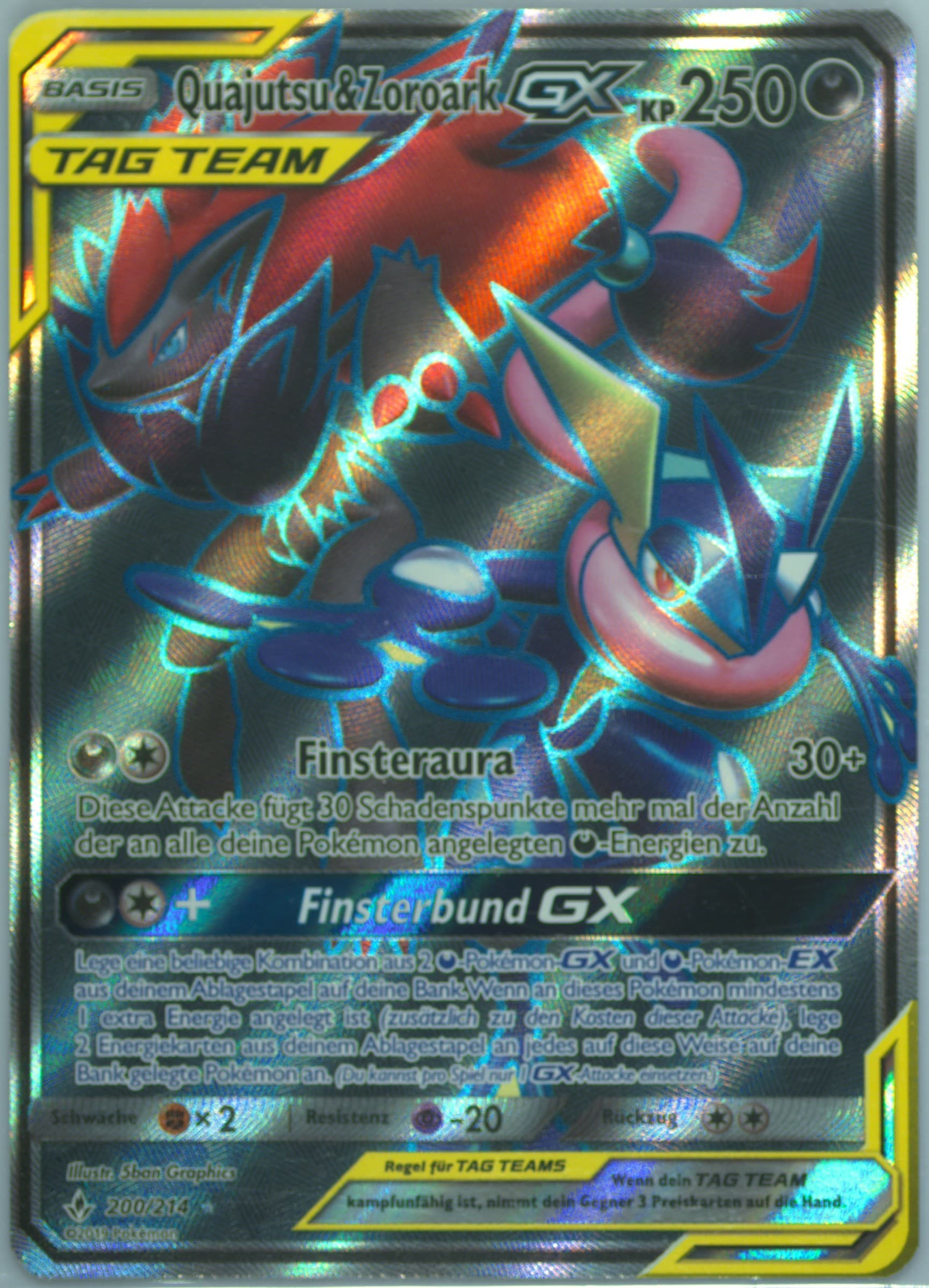 Full Art/Quajutsu & Zoroark GX German (200) 2019 Pokemon Sun & Moon Unbroken Bonds