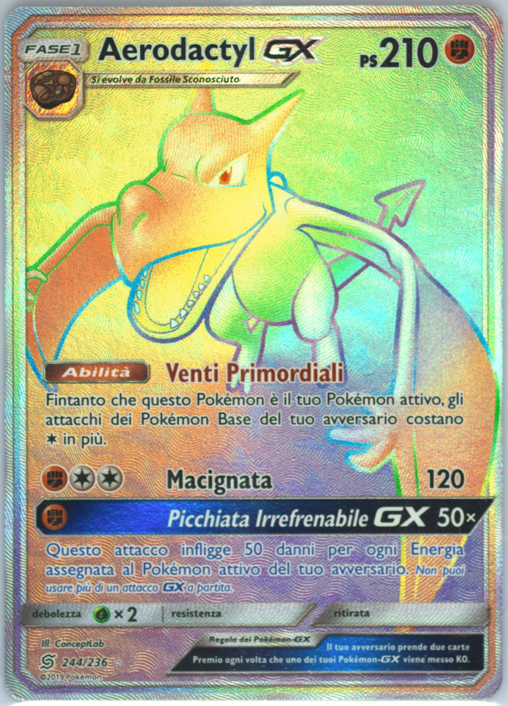 Full Art/Aerodactyl GX Italian-Secret (244) 2019 Pokemon Sun & Moon Unified Minds
