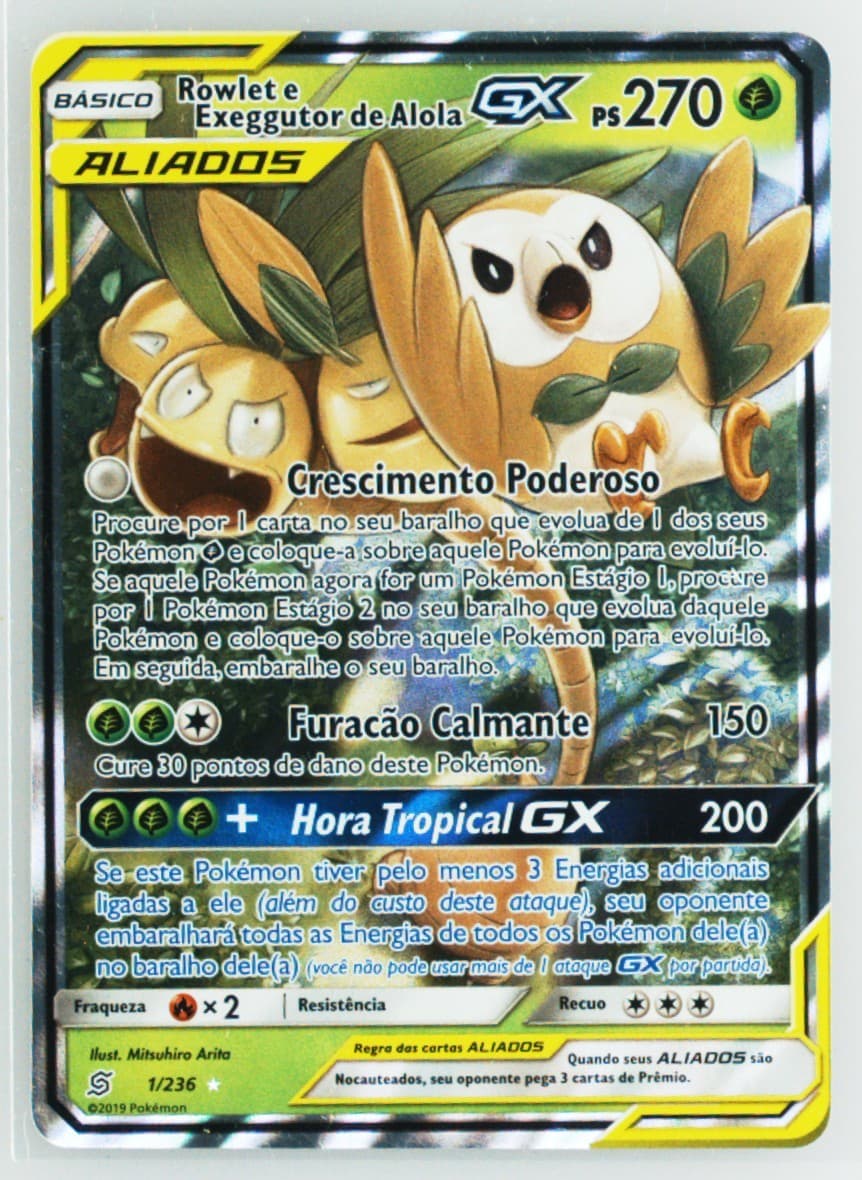 Rowlet E Exeggutor de Alola GX Portuguese (1) 2019 Pokemon Sun & Moon Unified Minds
